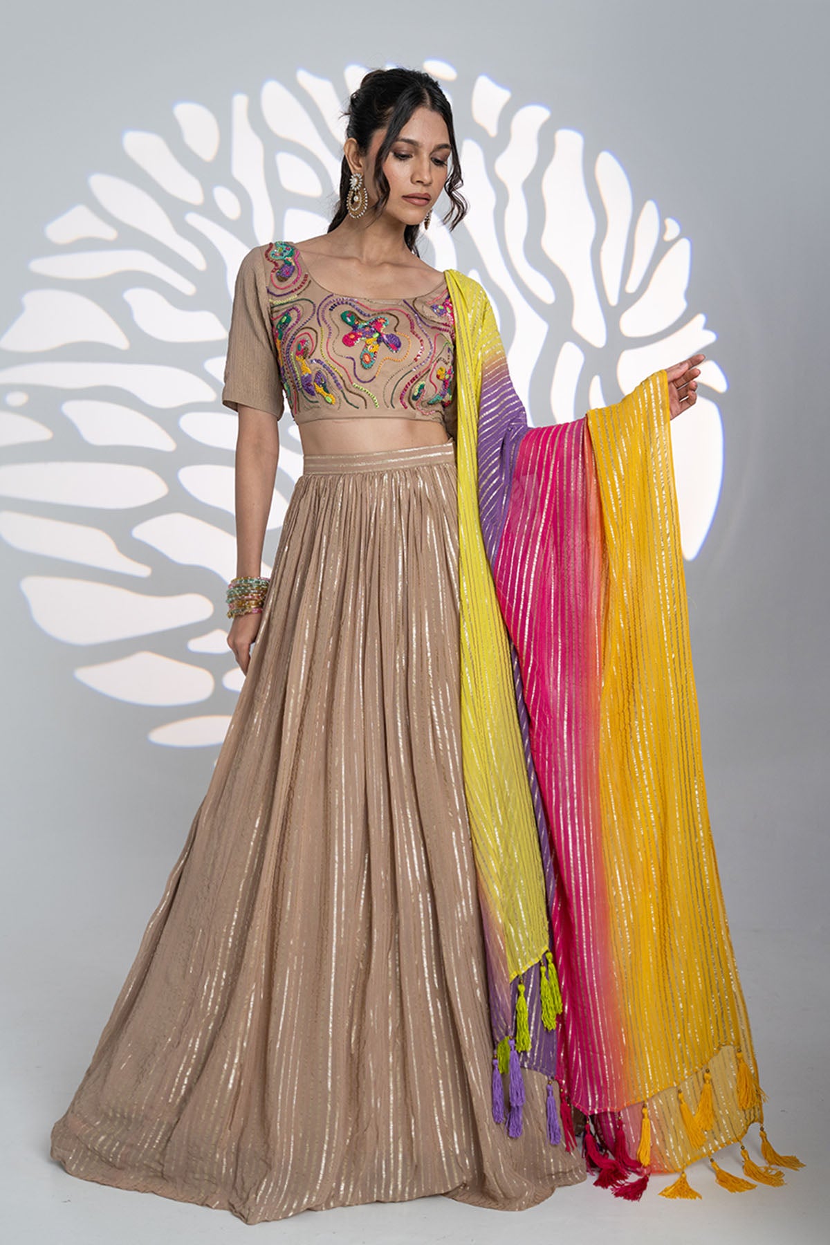 Beige Embroidery Lehenga Set