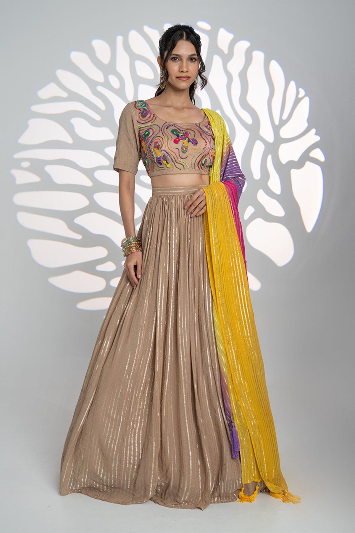 Beige Embroidery Lehenga Set