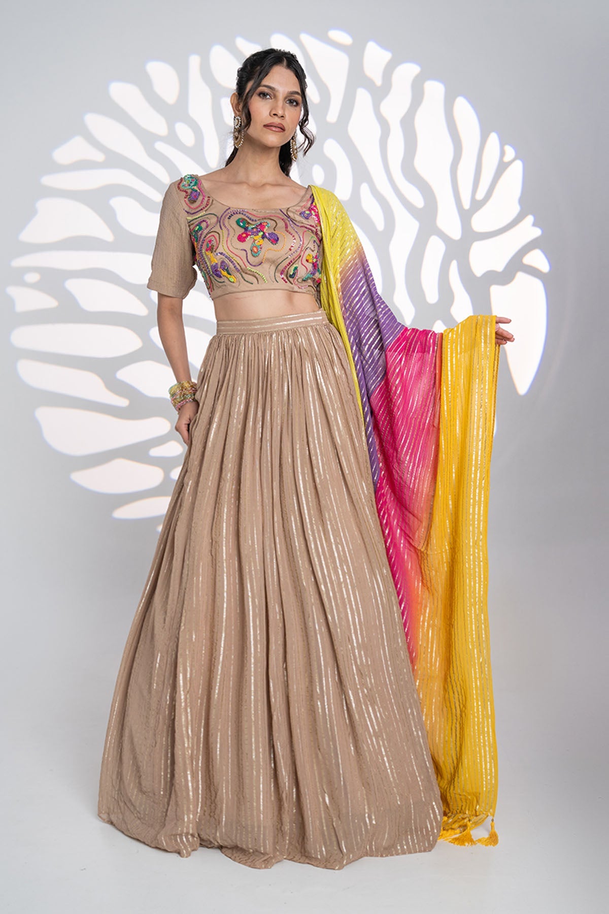 Buy Beige Embroidery Lehenga Set for women by Ricka Gauba online available at scrollnshops