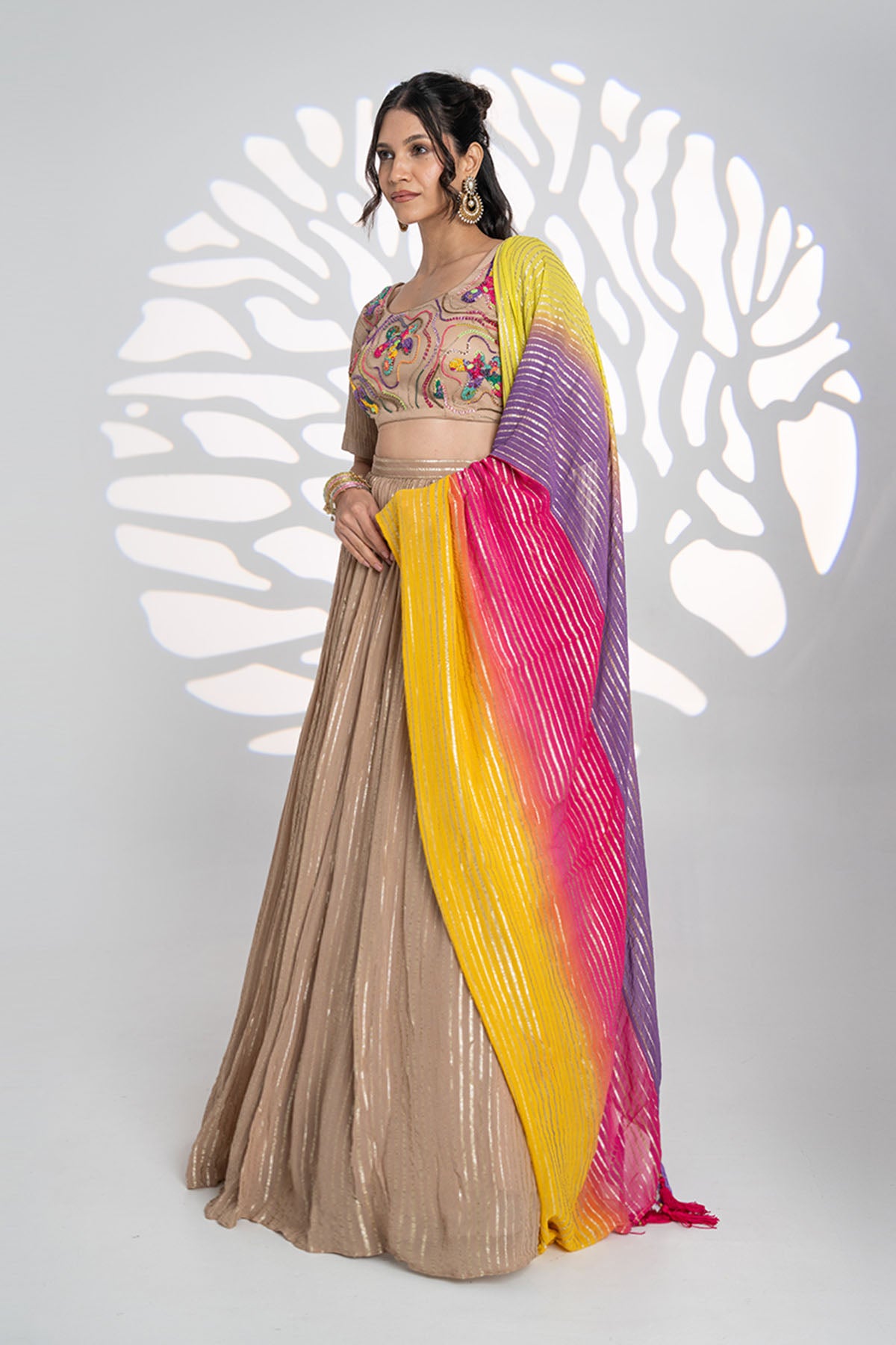 Beige Embroidery Lehenga Set