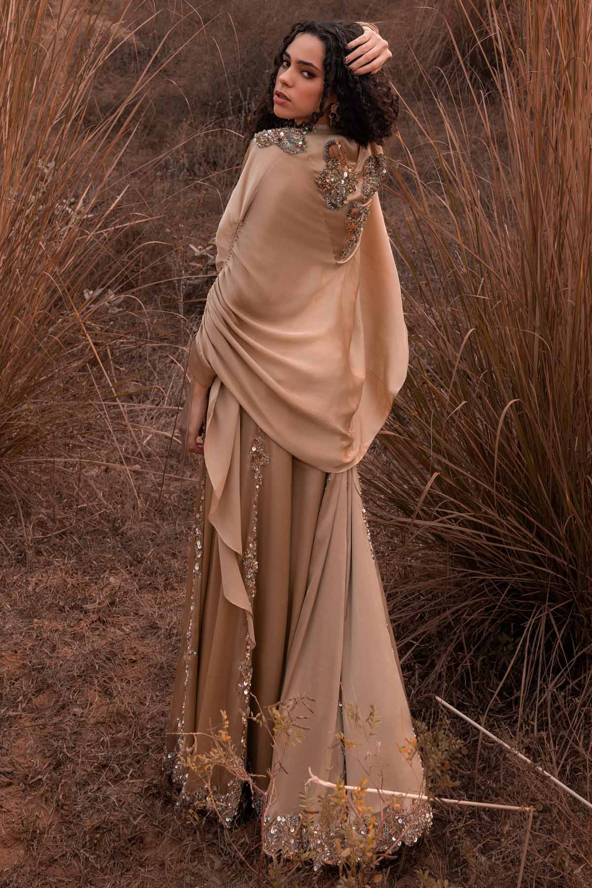 Beige Flared Jumpsuit & Cape