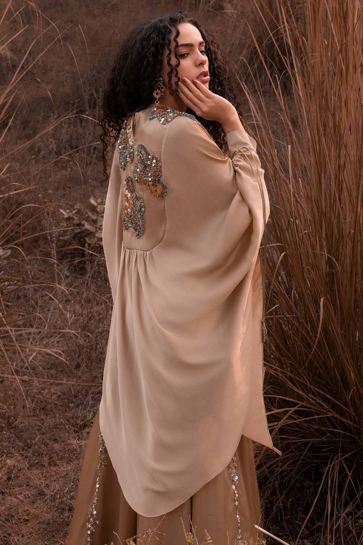 Beige Flared Jumpsuit & Cape
