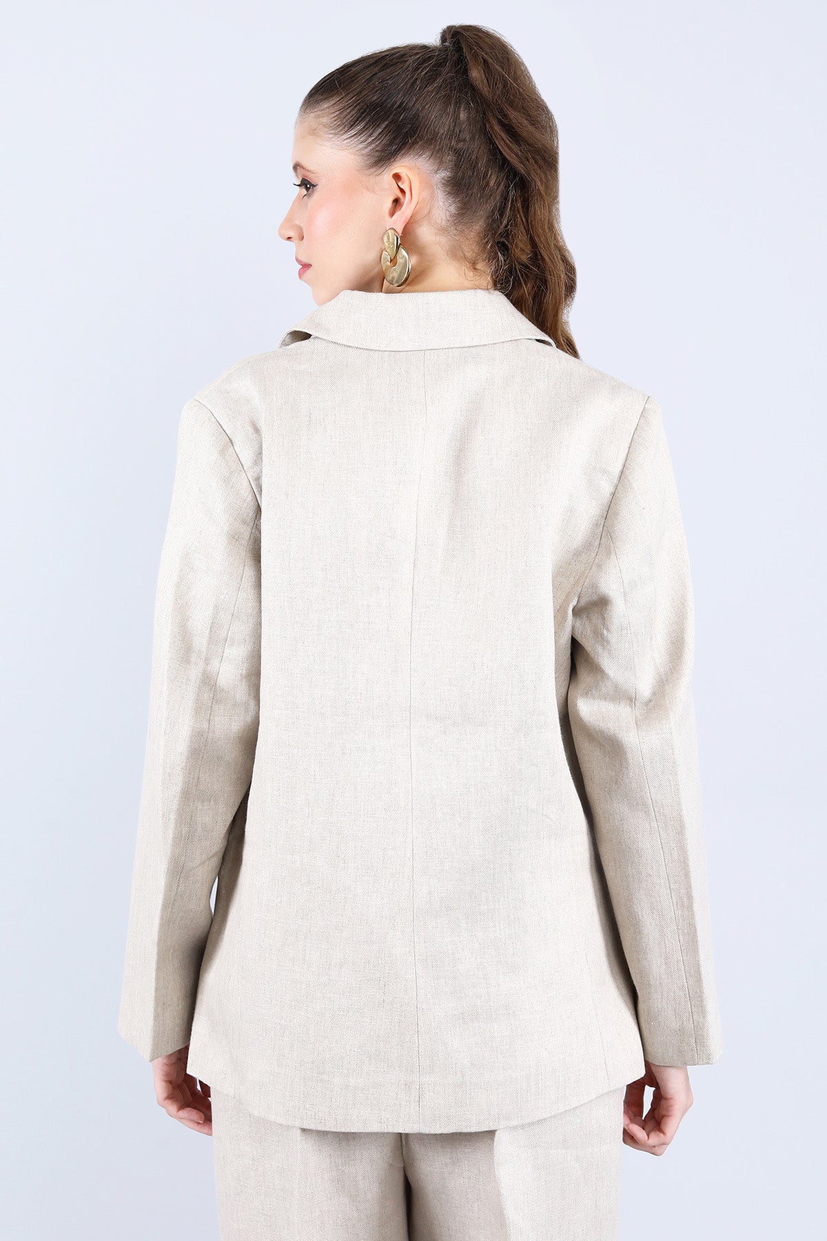 Beige Floral Embroidered Blazer