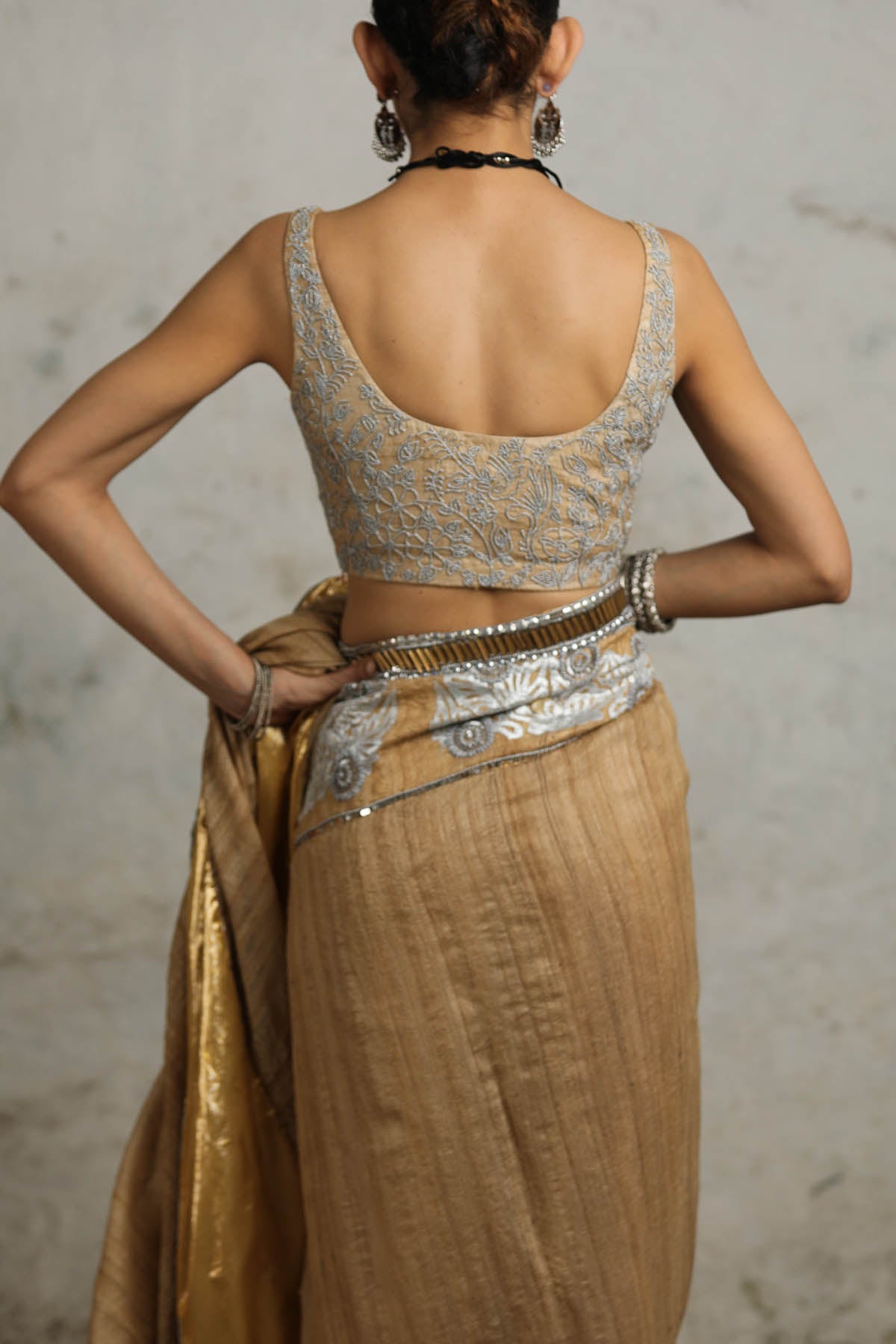 Beige Floral Embroidered Blouse