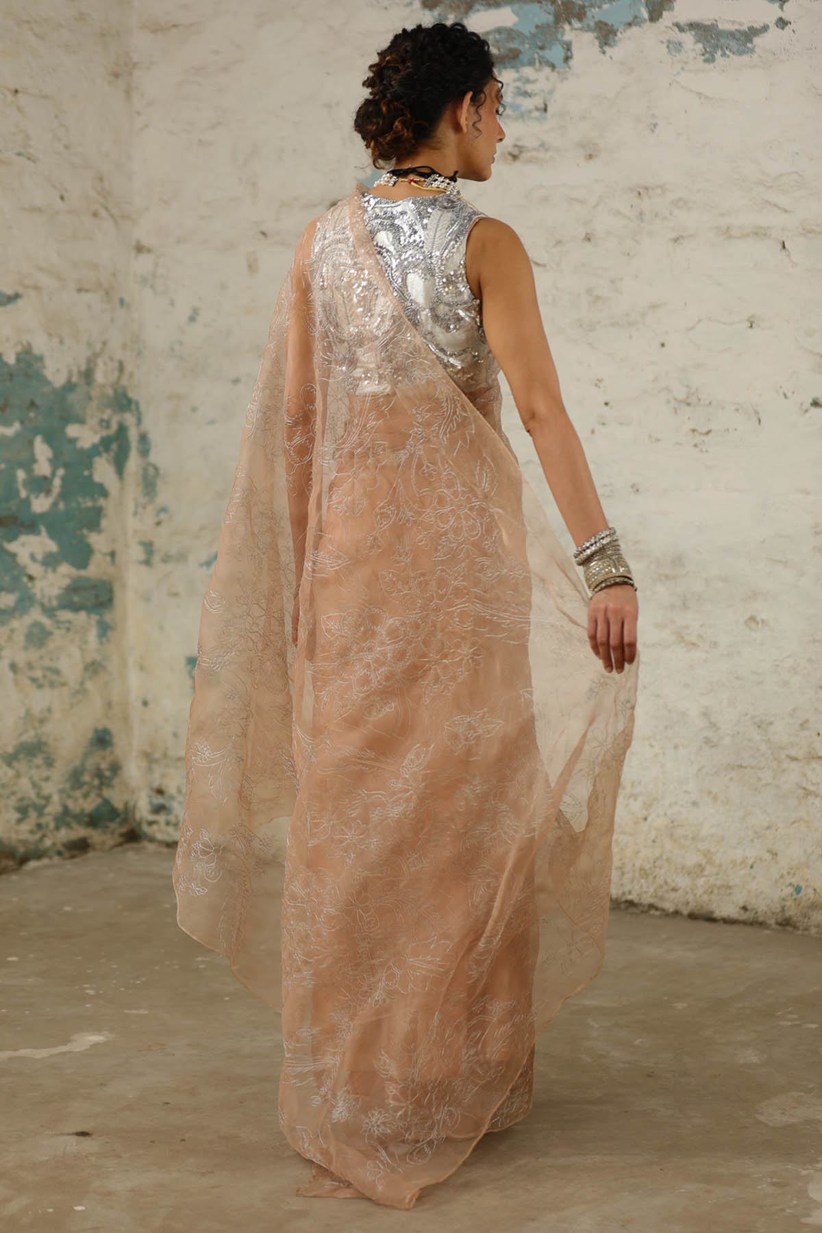 Beige Floral Saree And Blouse