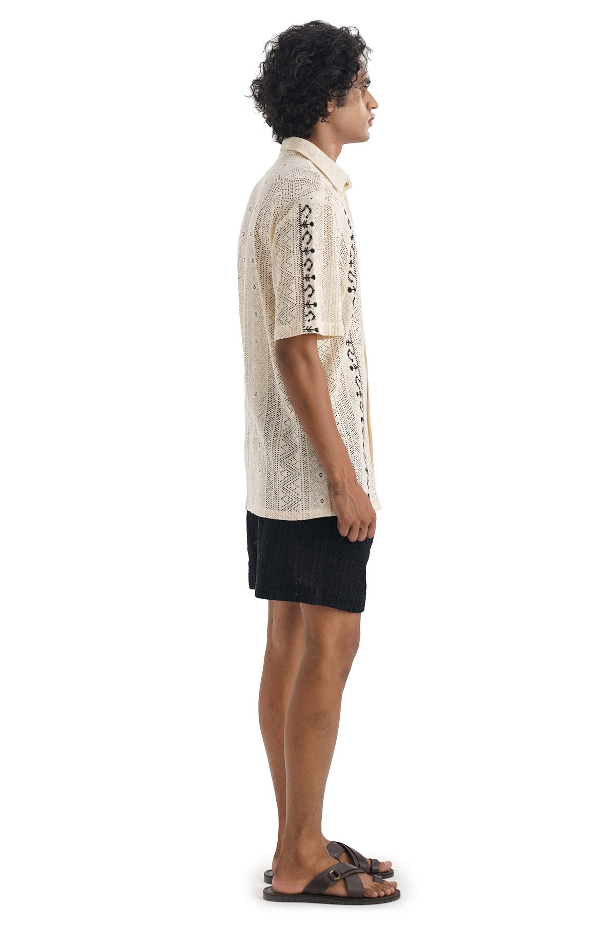 Beige Folk Embroidered Shirt