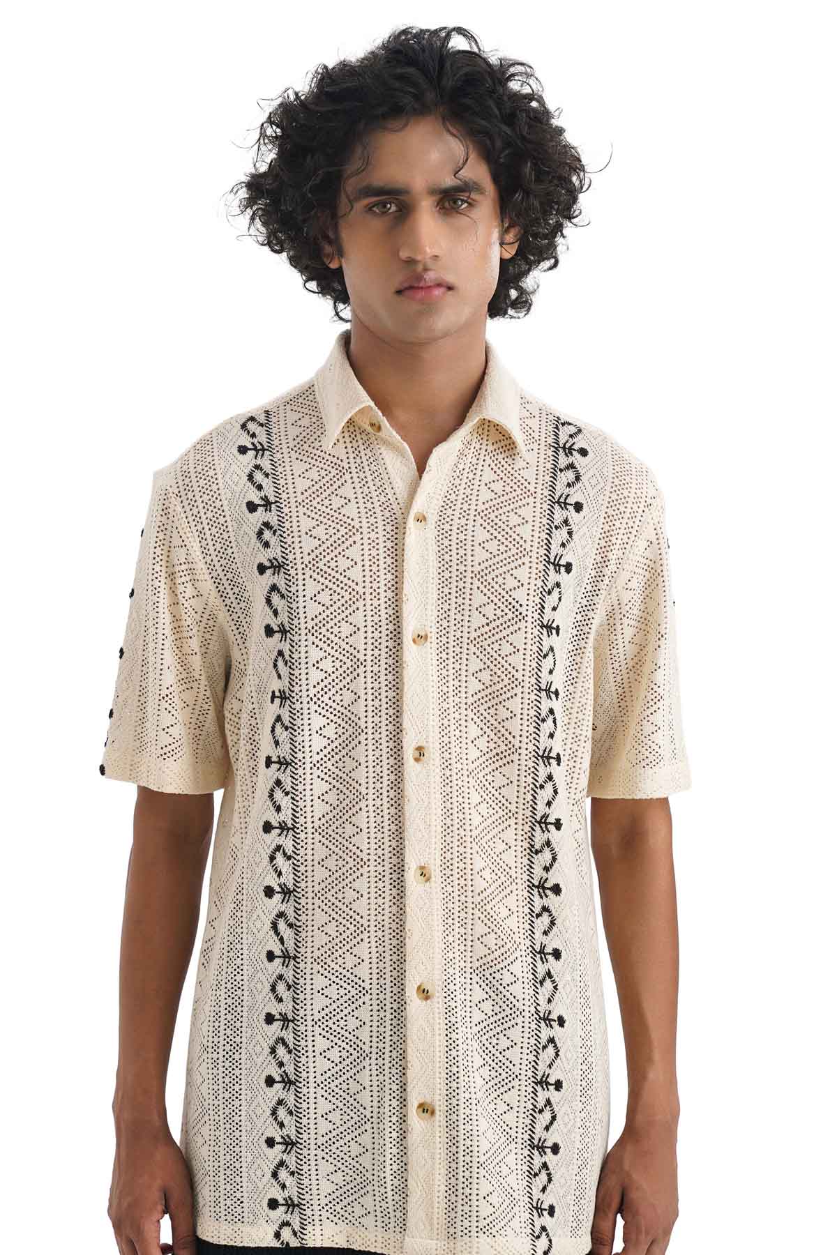 Notre Ame - Men Beige Folk Embroidered Shirt for men online at ScrollnShops