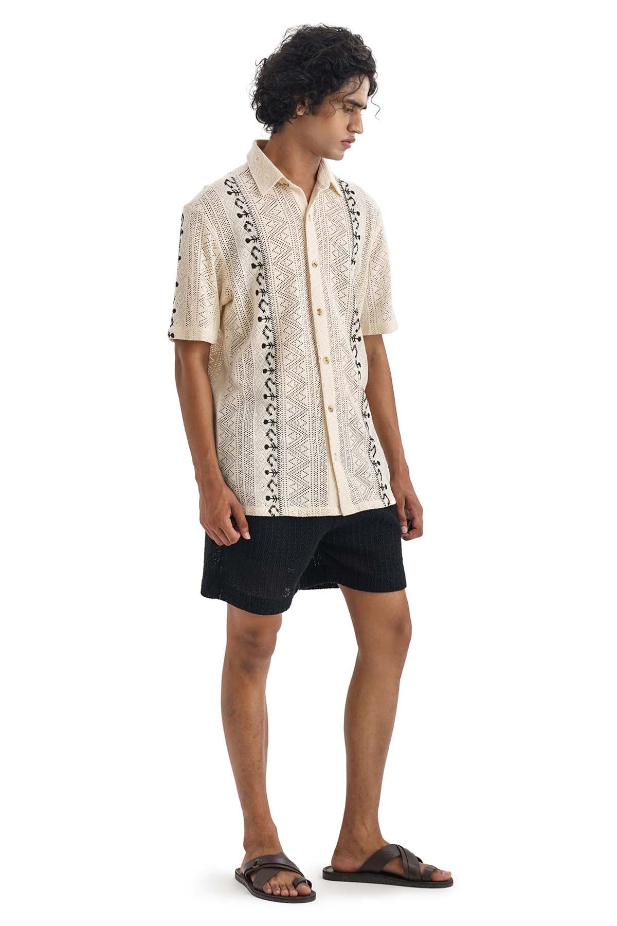 Beige Folk Embroidered Shirt