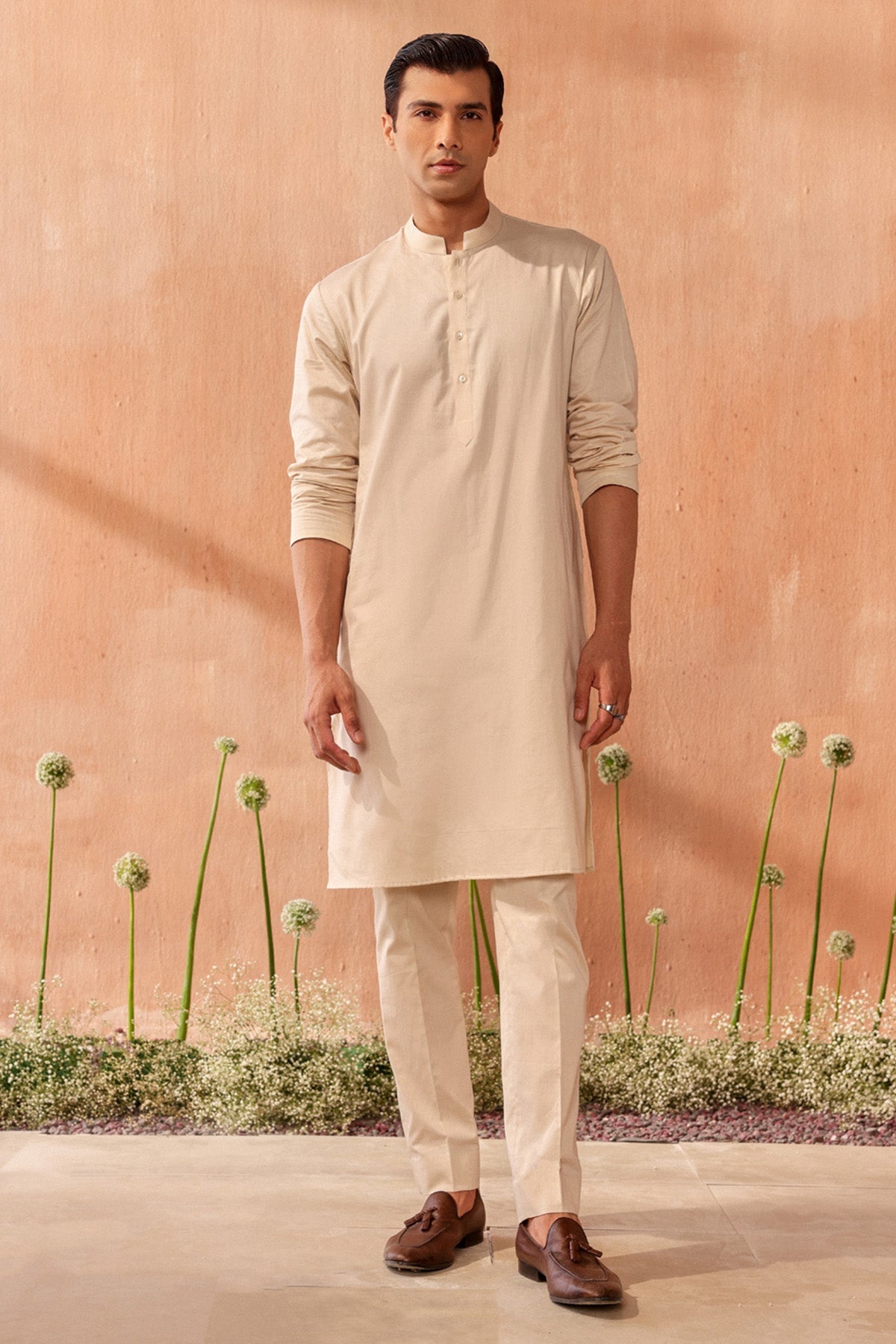 Buy Beige Giza Cotton Kurta & Pants by Seema Nanda for men online at ScrollnShops