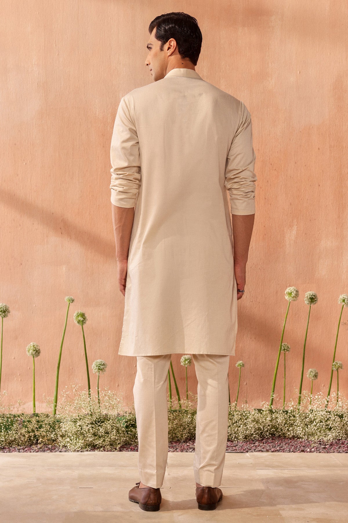 Beige Giza Cotton Kurta & Pants