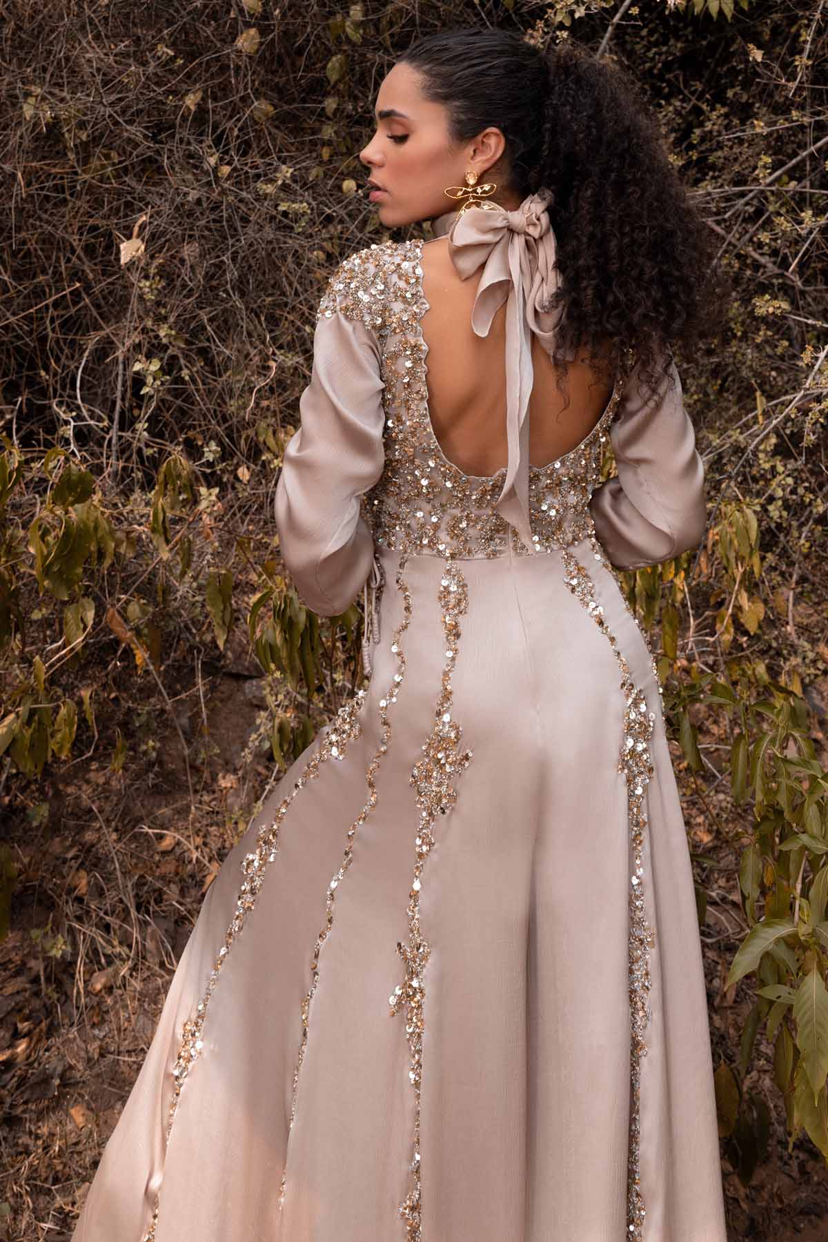 Beige Gold Embroidered Jumpsuit