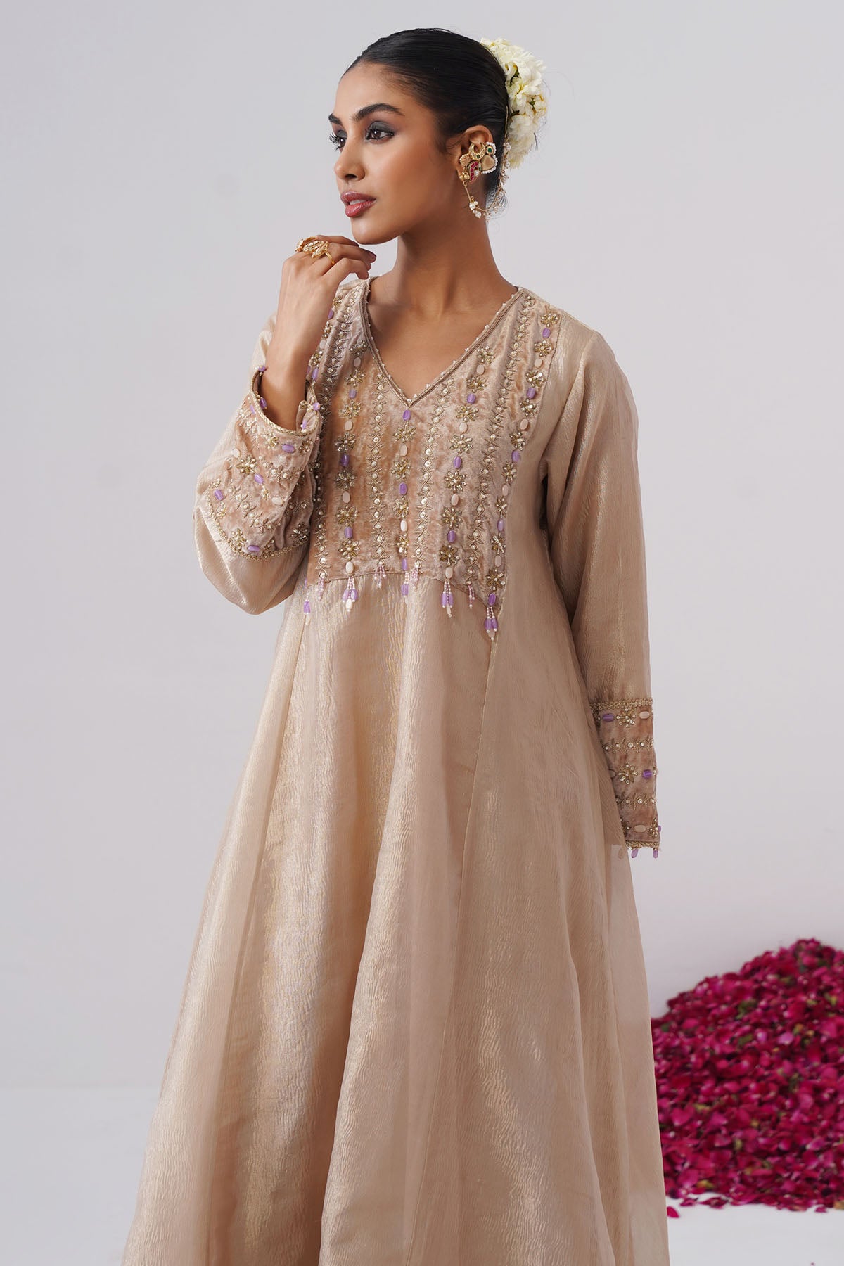 Beige Gold Zardozi Kurta & Pant