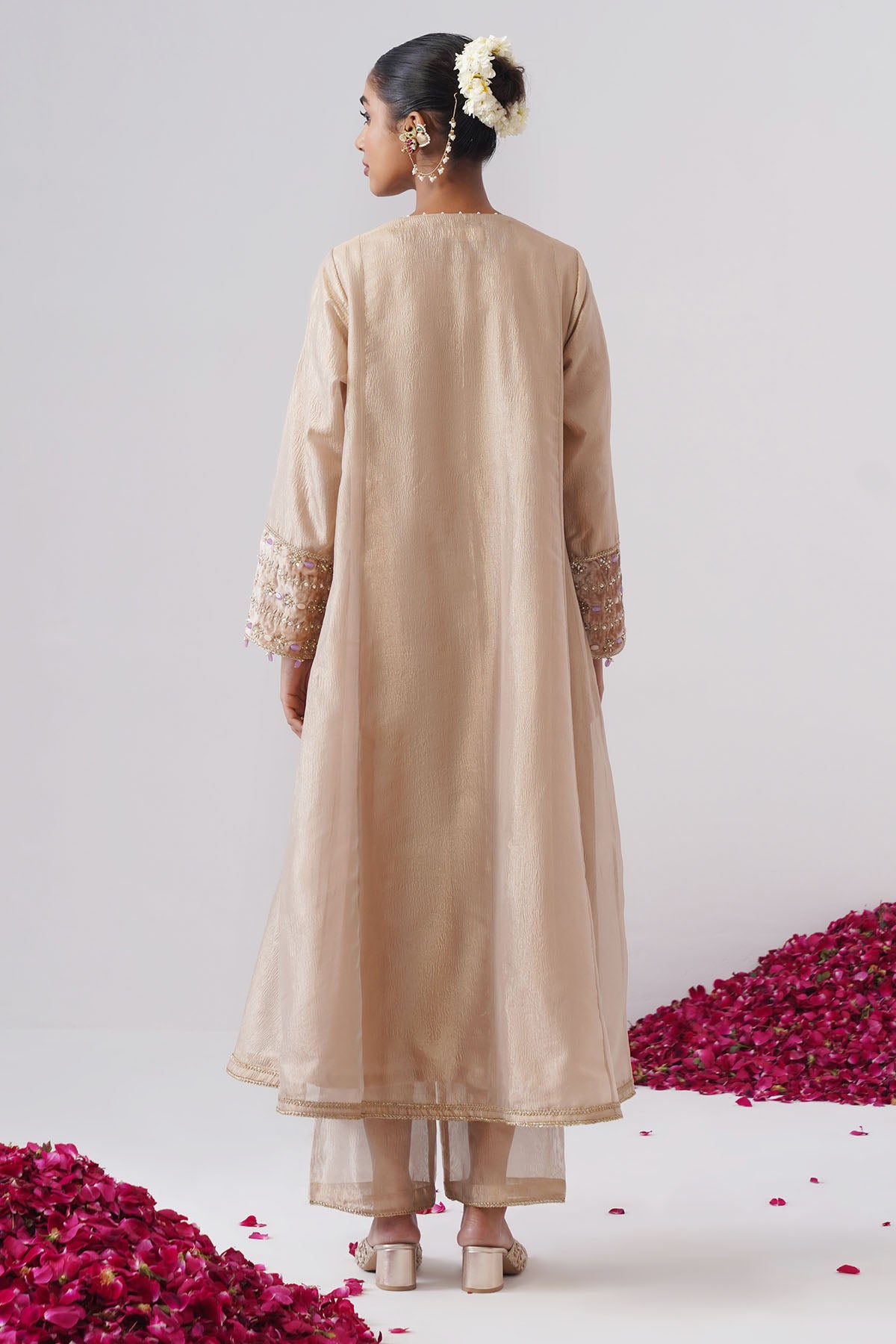 Beige Gold Zardozi Kurta & Pant