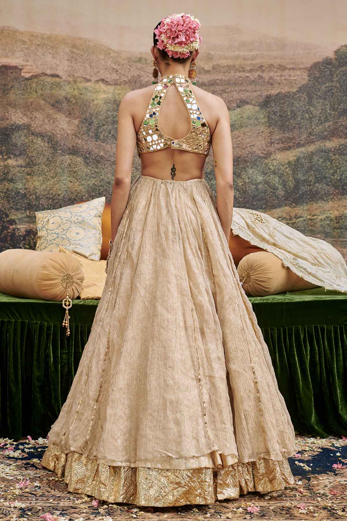 Beige Gota Attached Lehenga Set