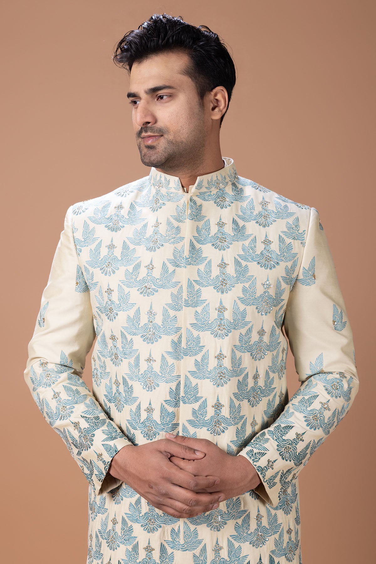 Beige Heavy Thread Sherwani Set