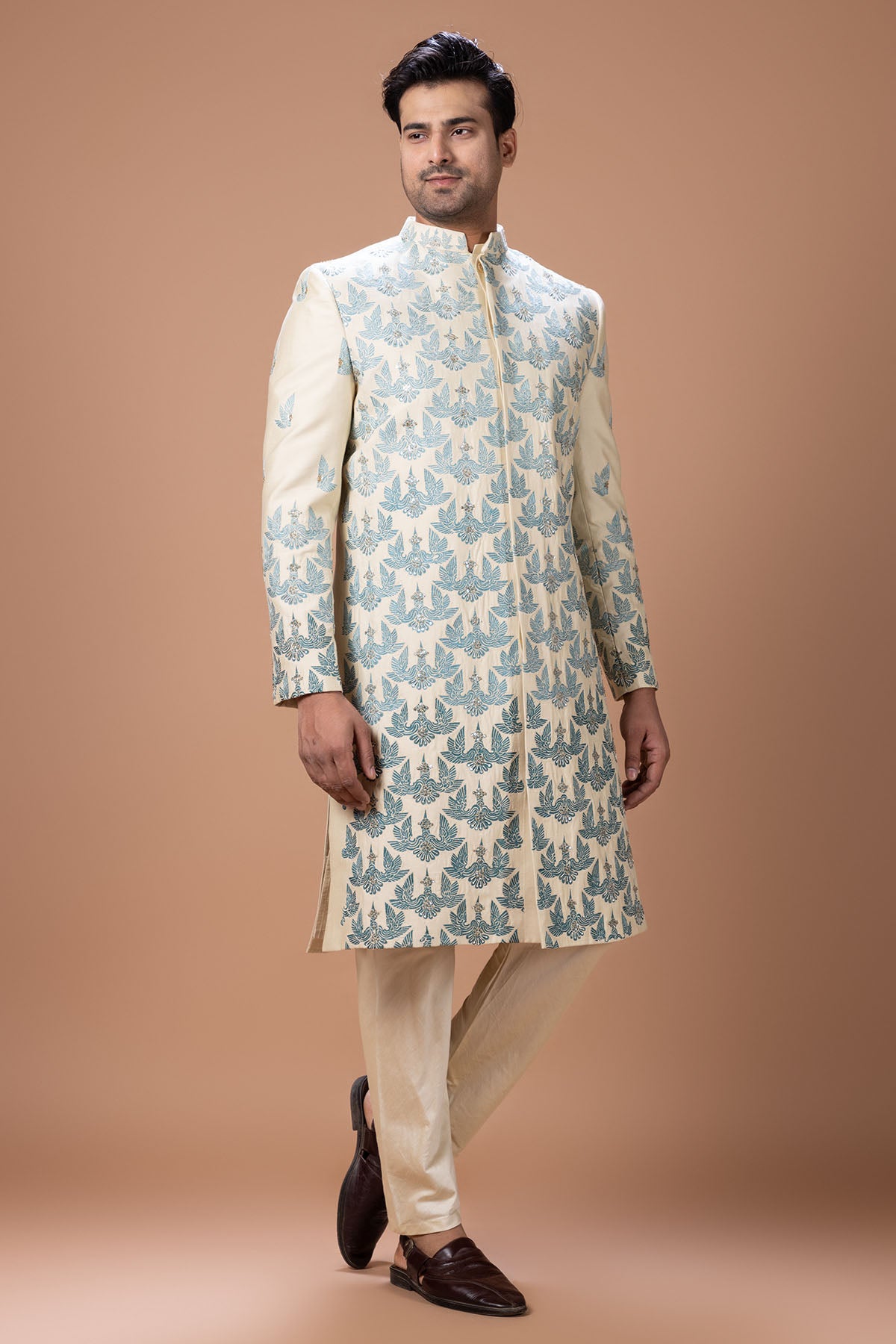 Beige Heavy Thread Sherwani Set