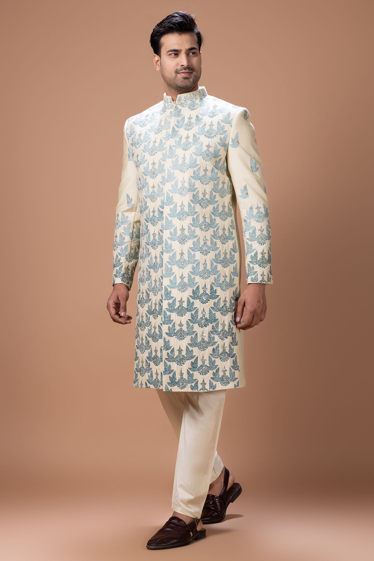 Beige Heavy Thread Sherwani Set