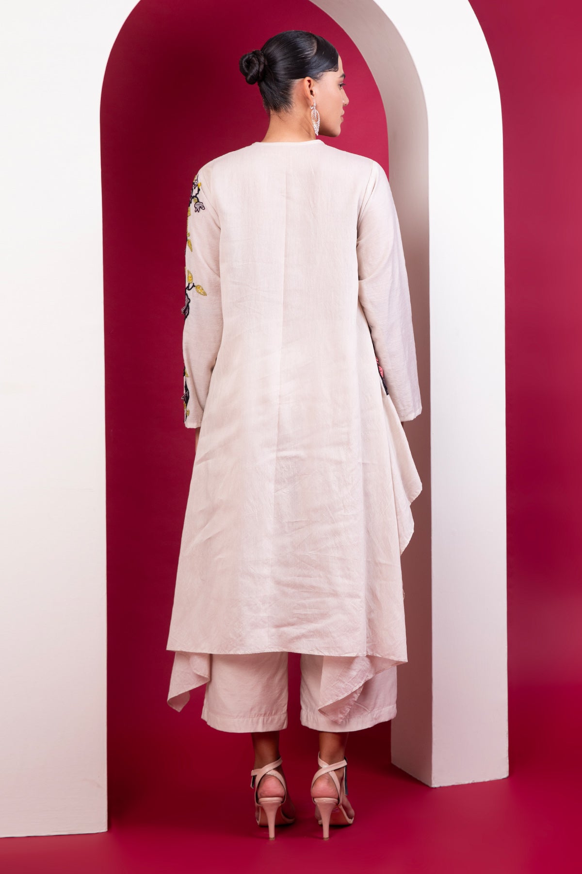 Beige High-Low Shirt & Trousers