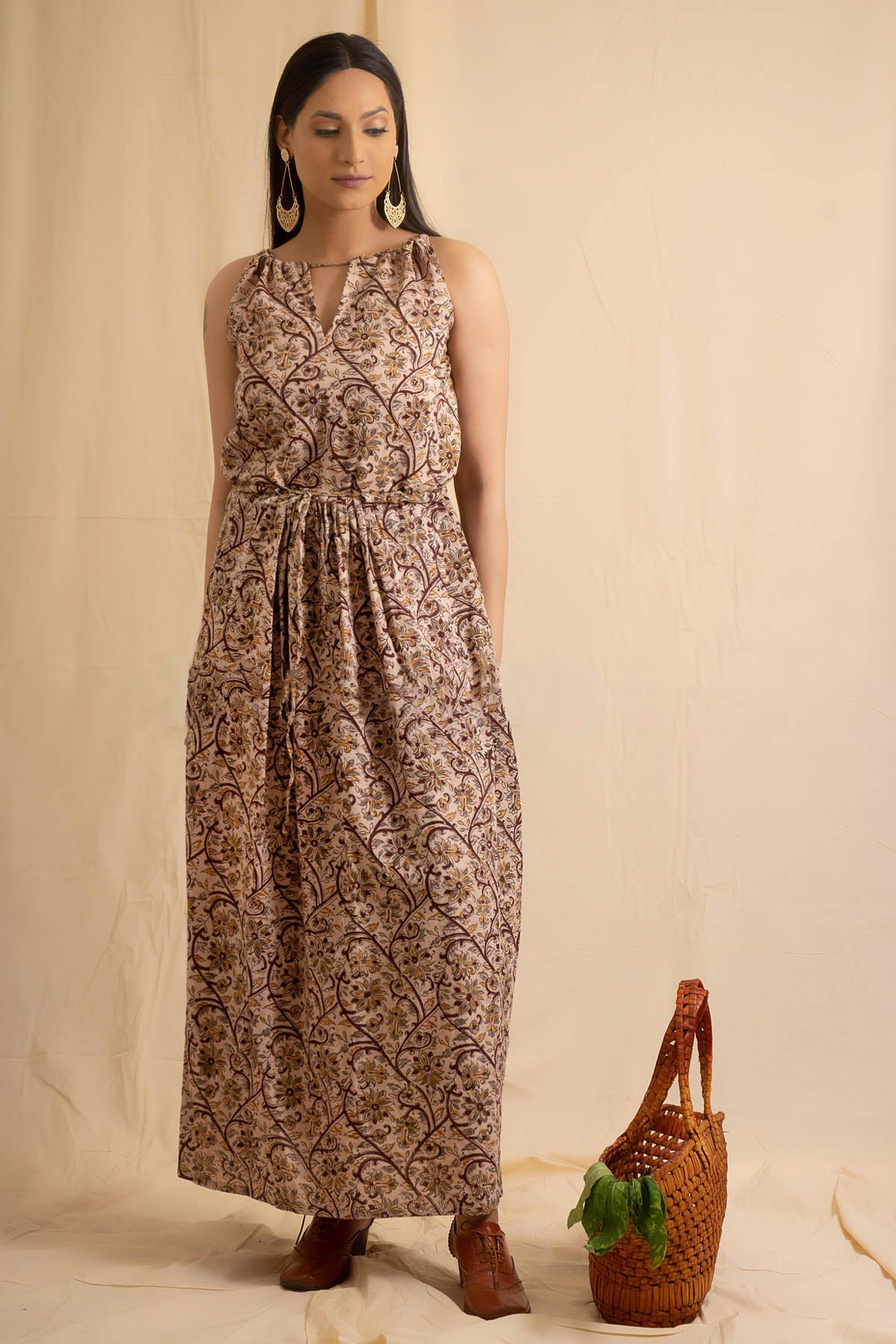 Buy Beige Kalamkari Flared Dress for Women Online