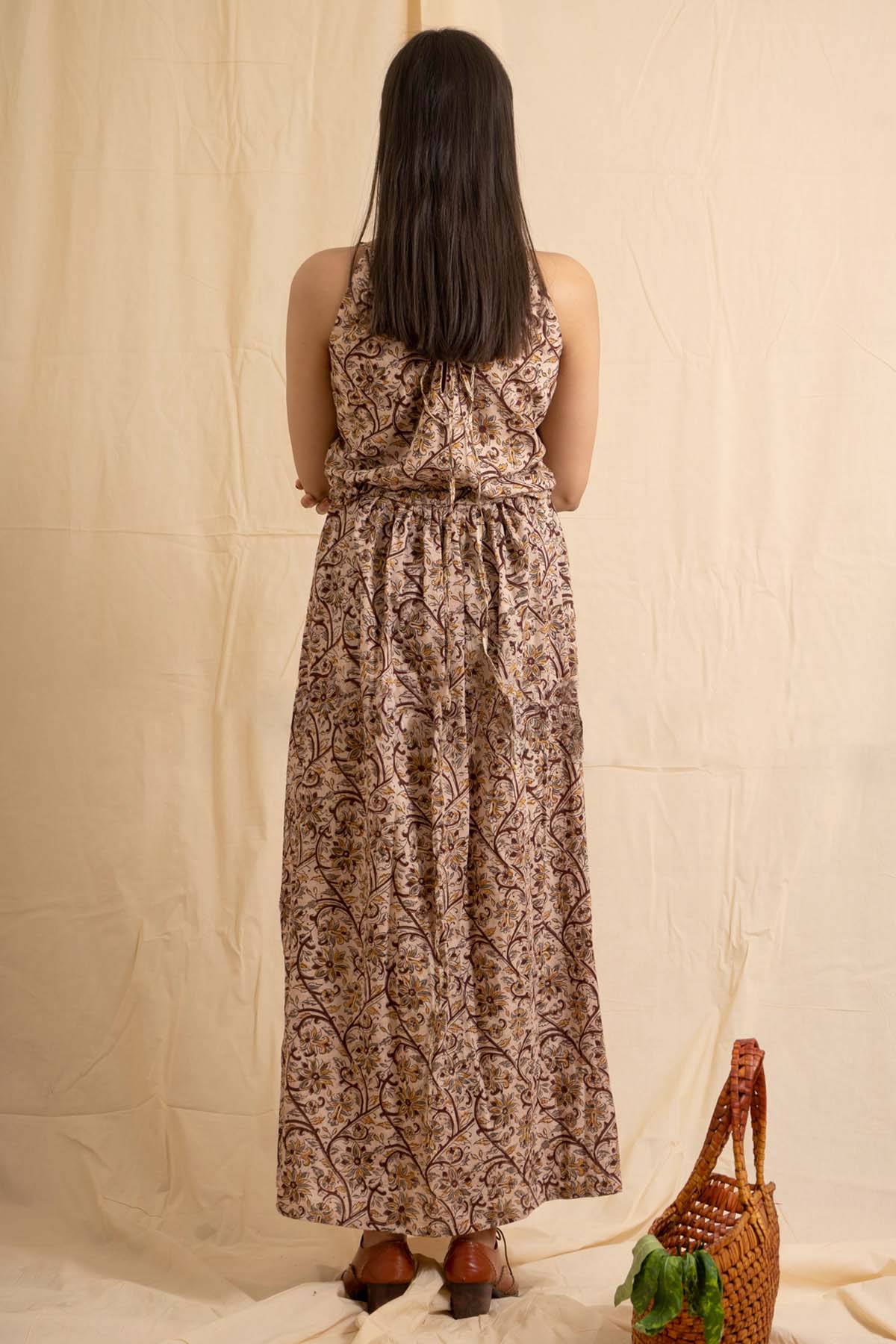 Beige Kalamkari Flared Dress