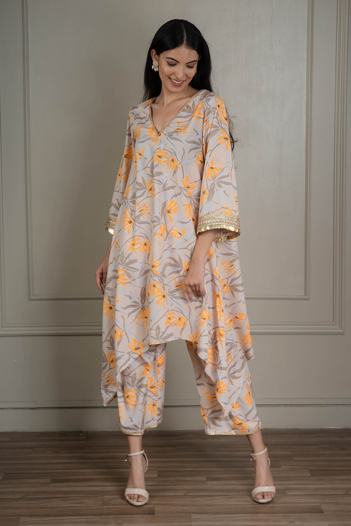 Beige Lacework Flowy Co-ord Set