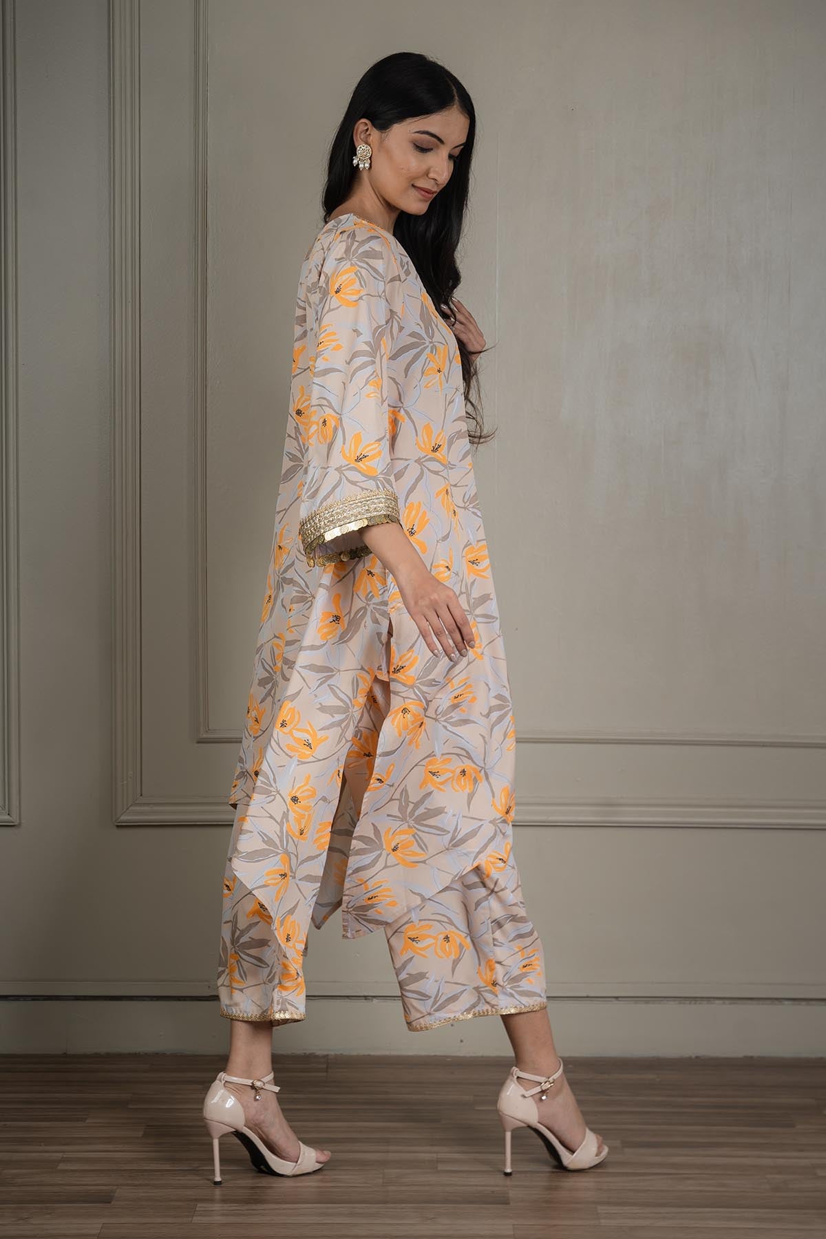 Beige Lacework Flowy Co-ord Set