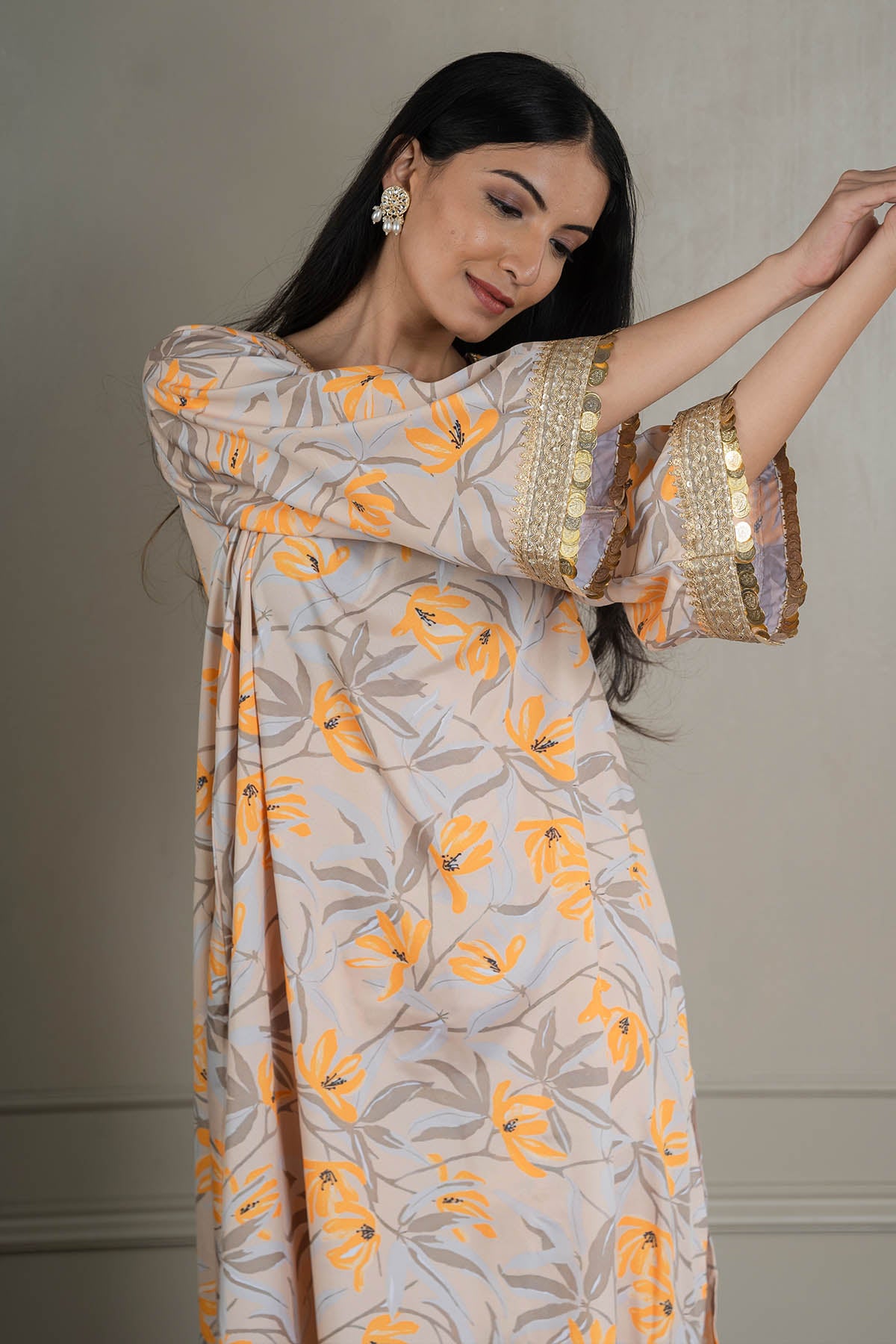 Beige Lacework Flowy Co-ord Set