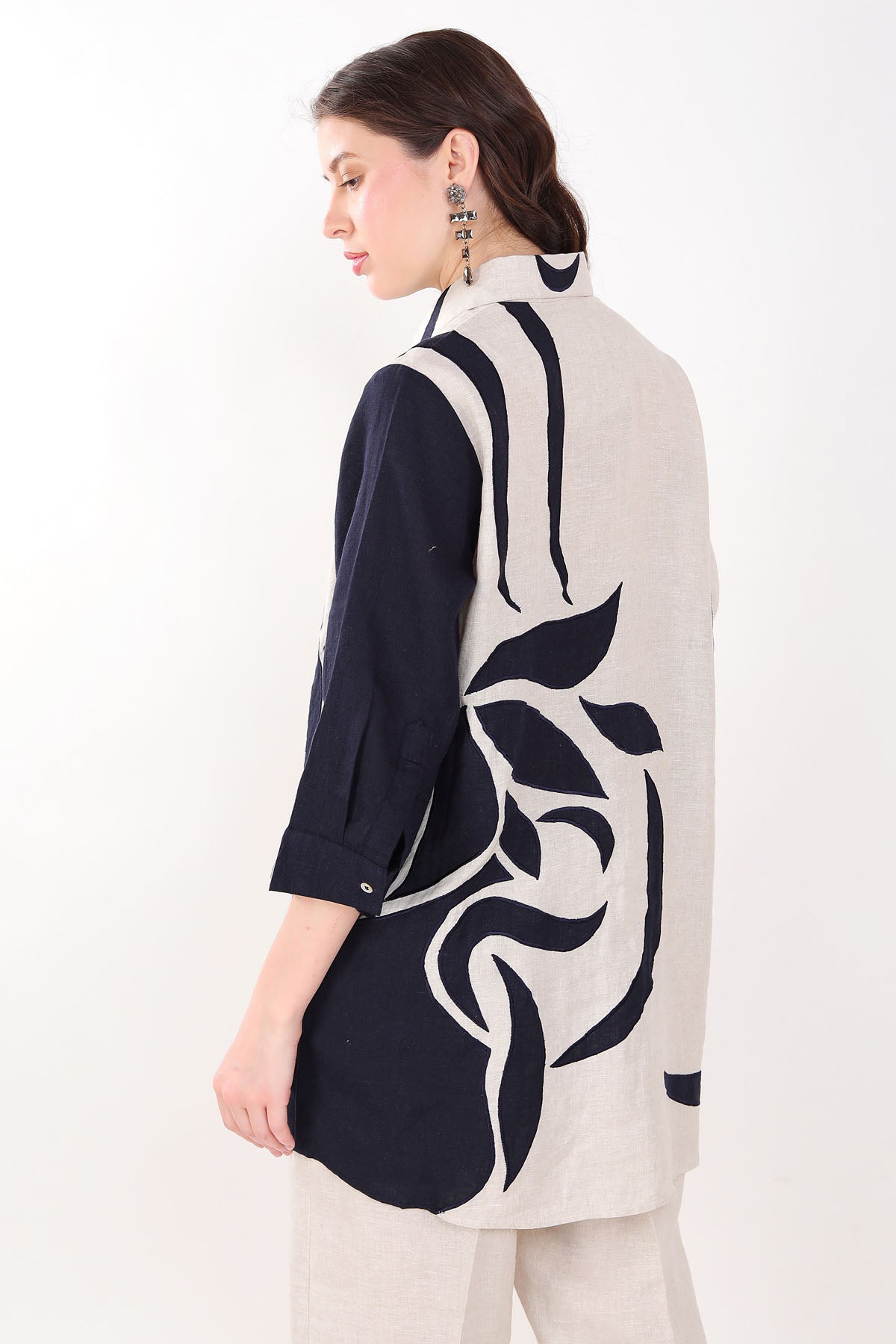 Beige Leaf Applique Long Shirt