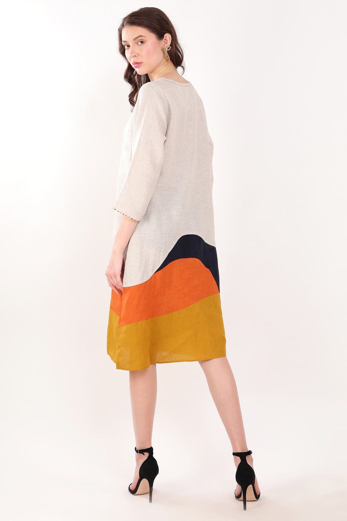 Beige Leaf Embroidered Dress