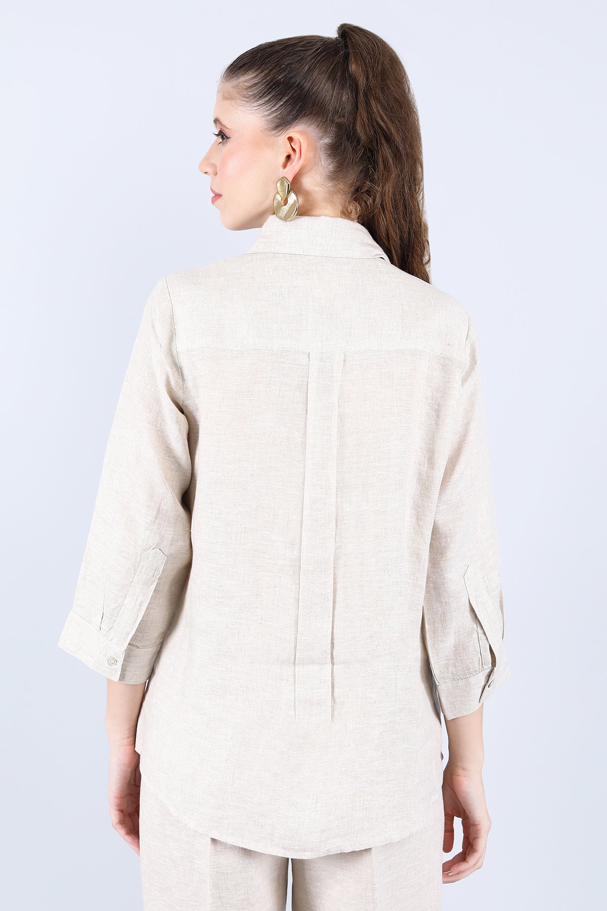 Beige Leaf Embroidered Shirt