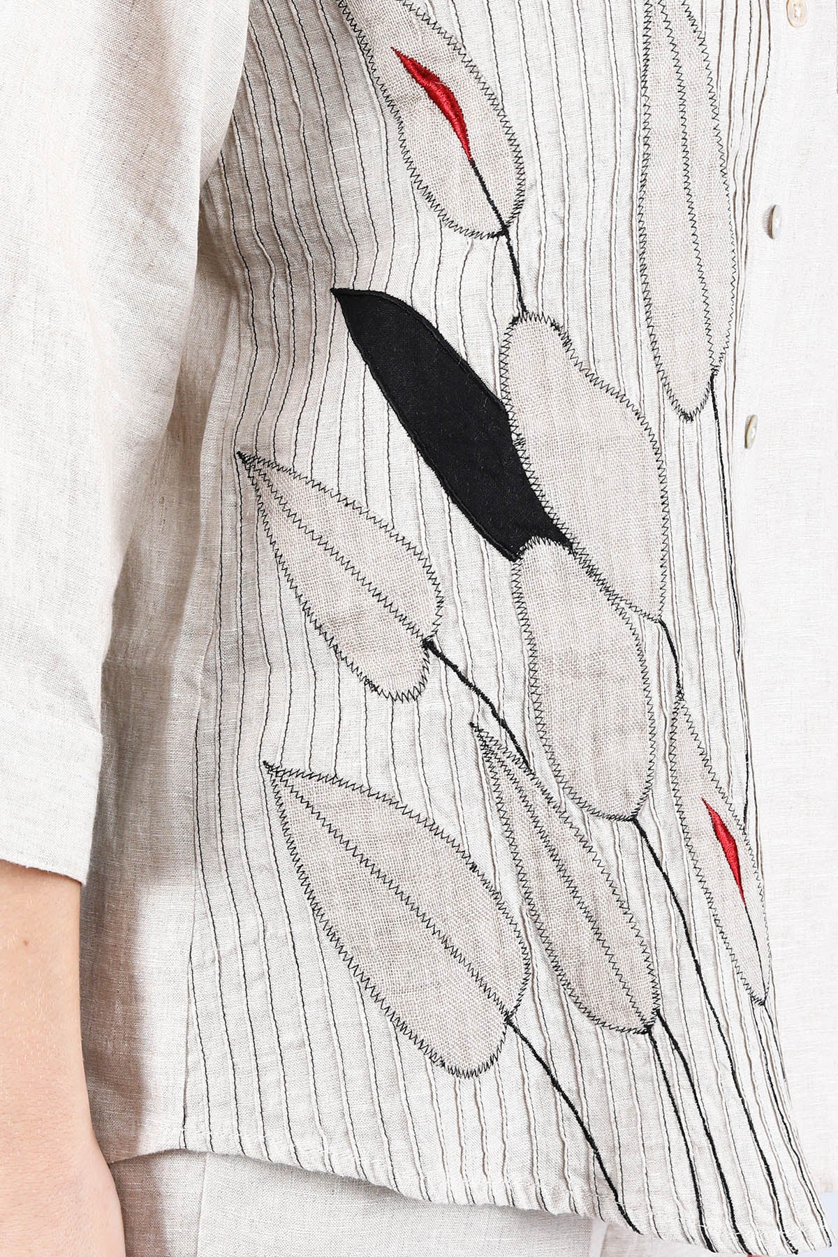 Beige Leaf Embroidered Shirt