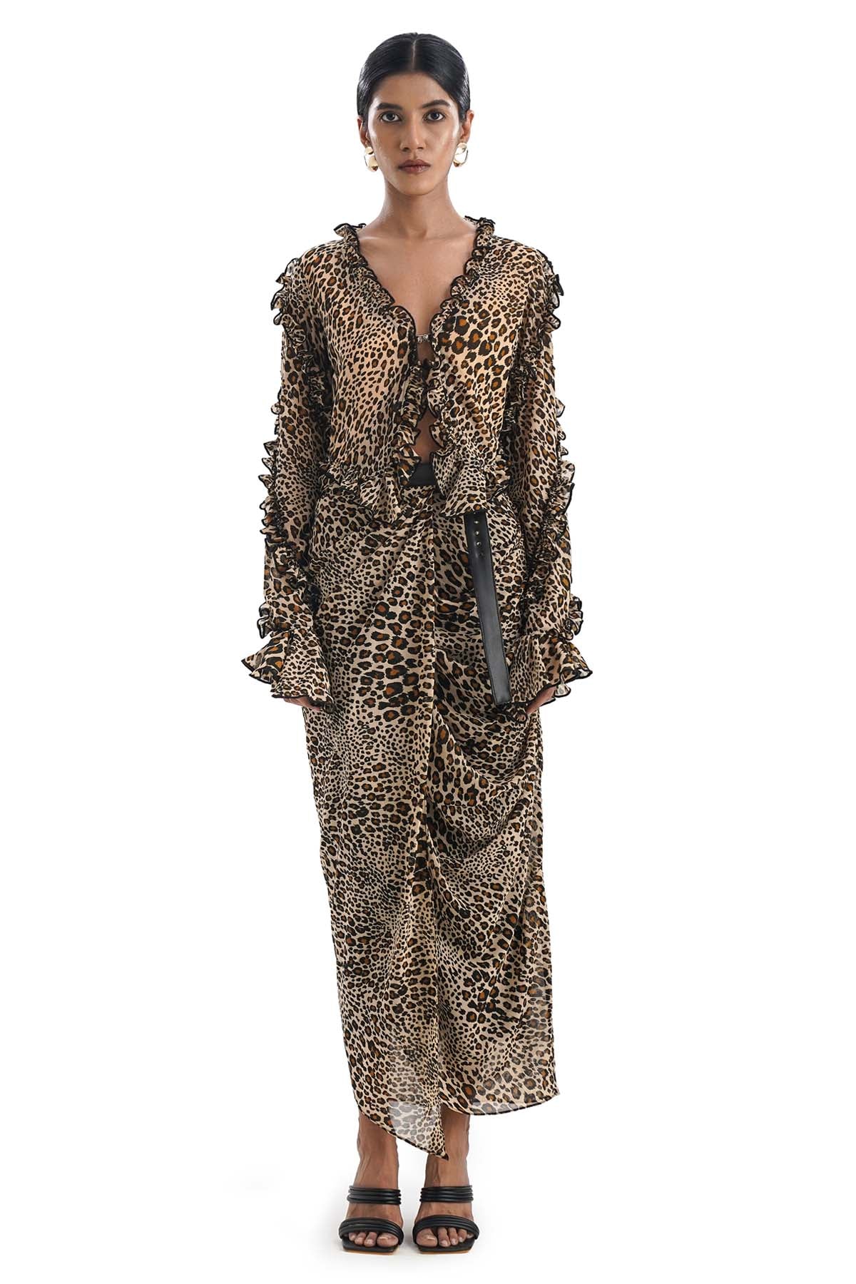 Beige Leopard Spots Drape Skirt