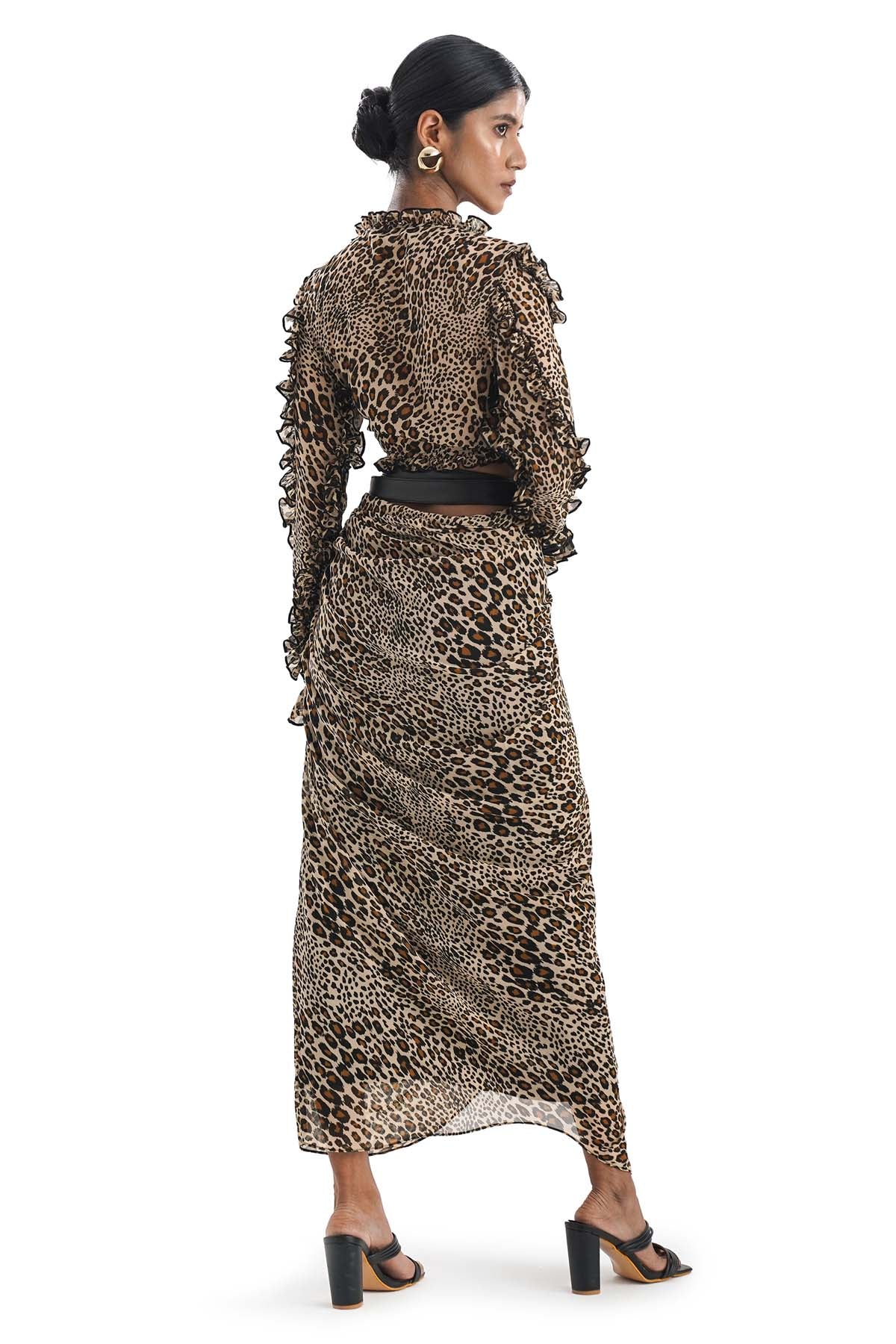 Beige Leopard Spots Drape Skirt