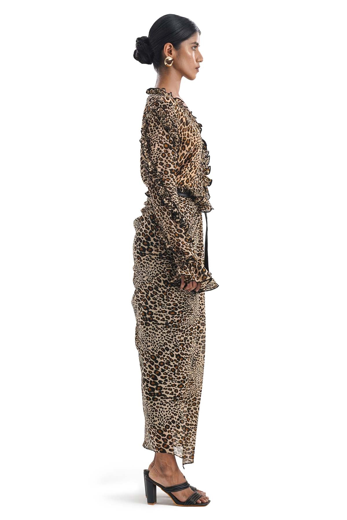 Beige Leopard Spots Drape Skirt