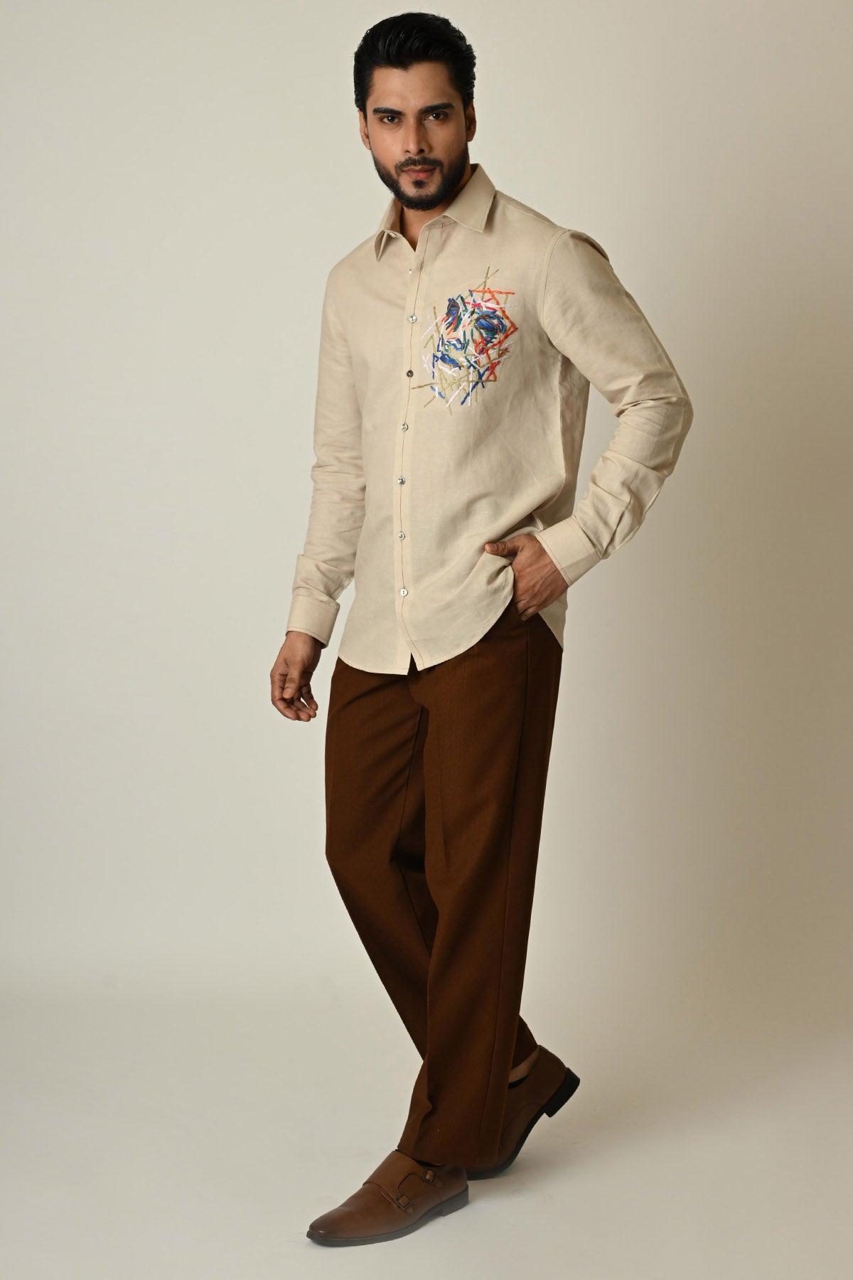 Beige Linen Anchor Thread Shirt