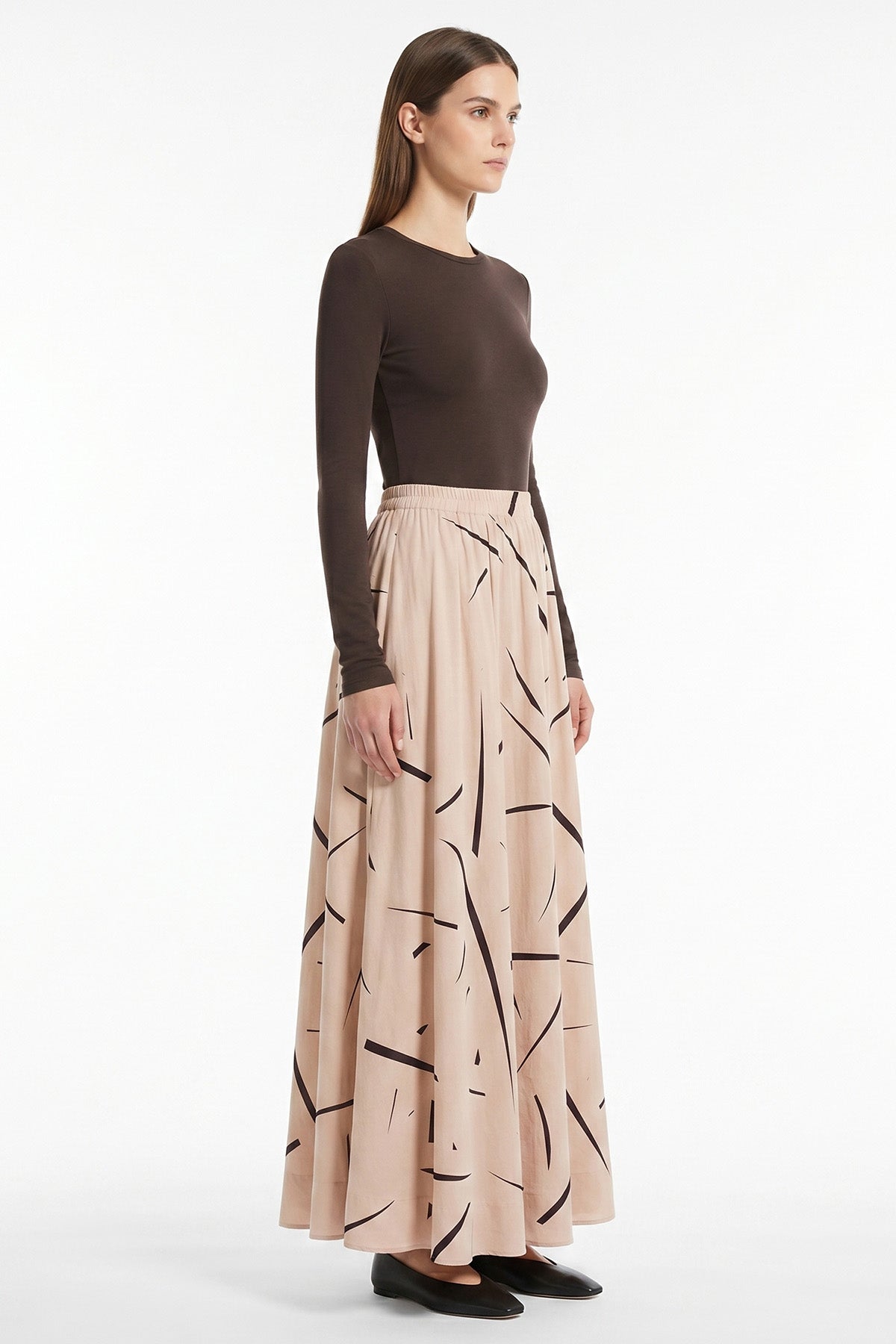 Beige Linen Blend Tailor Skirt