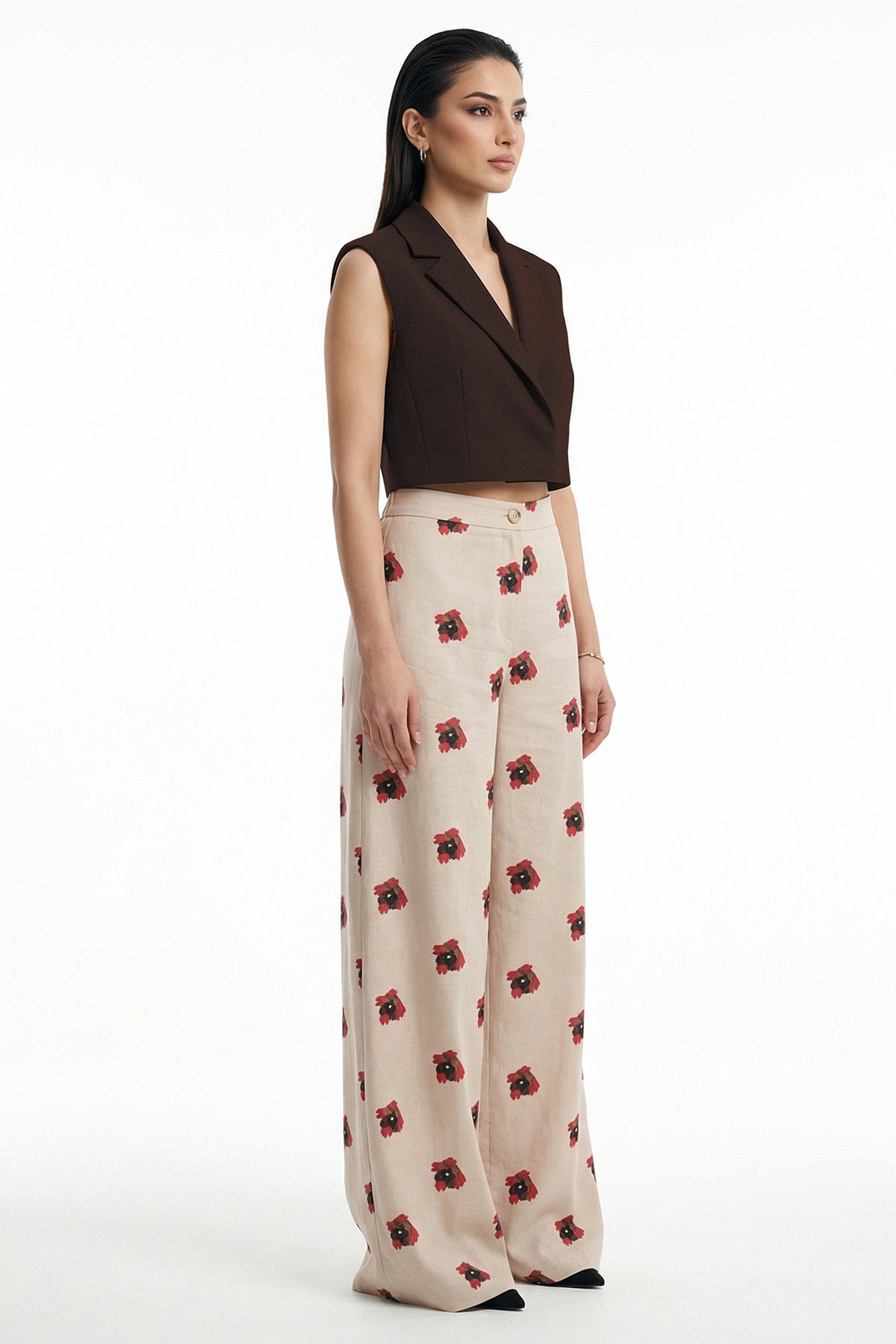 Beige Linen Blend Wide Leg Pant