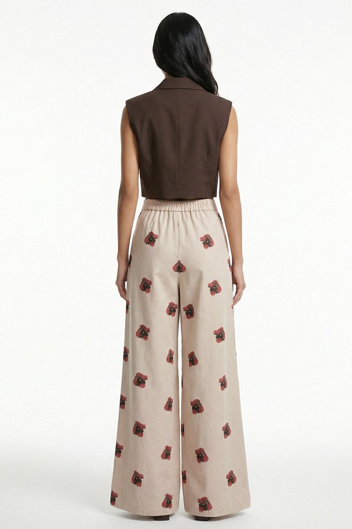 Beige Linen Blend Wide Leg Pant
