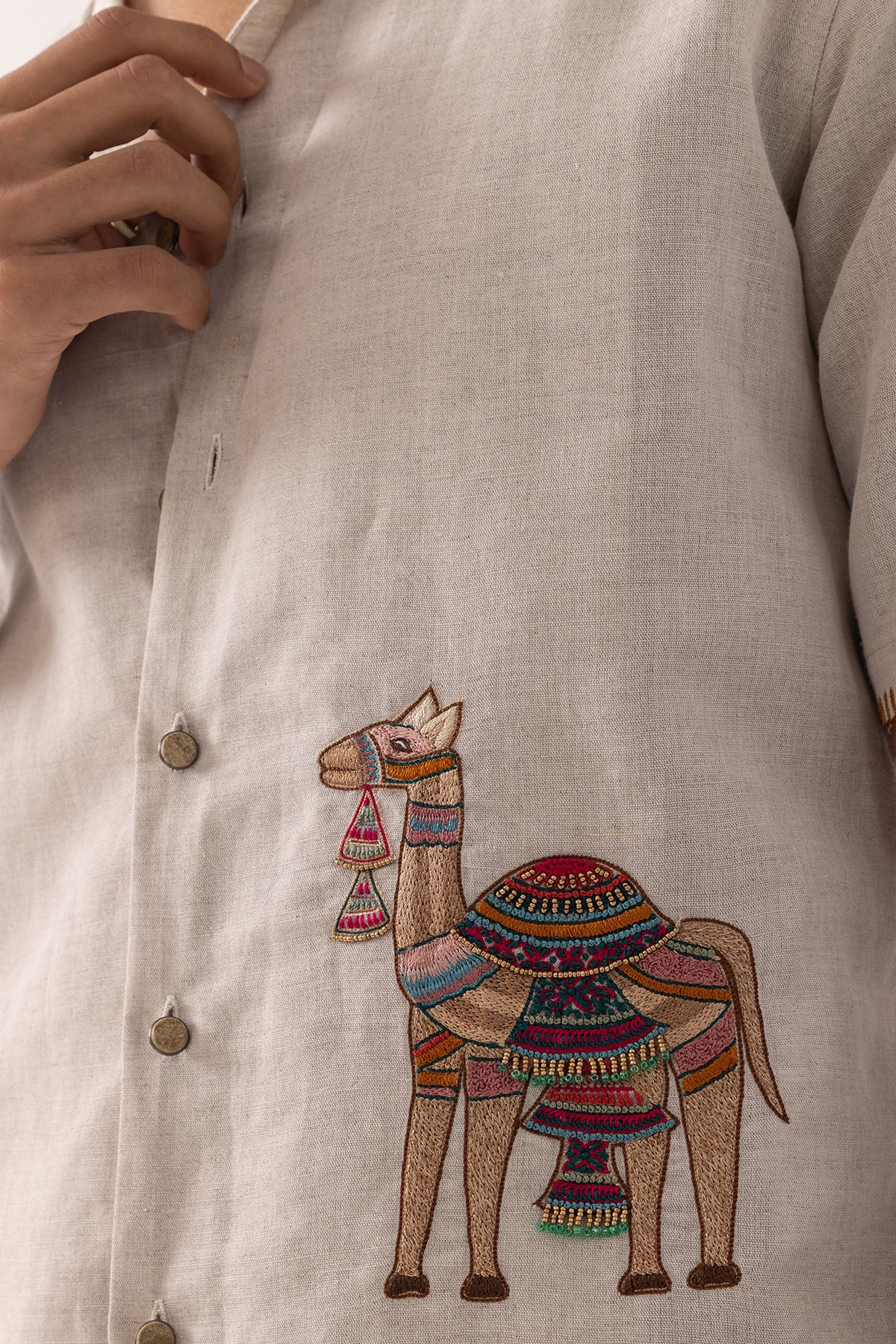 Beige Linen Camel Design Shirt