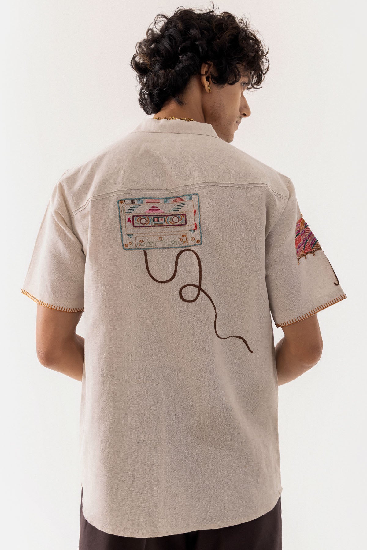 Beige Linen Camel Design Shirt