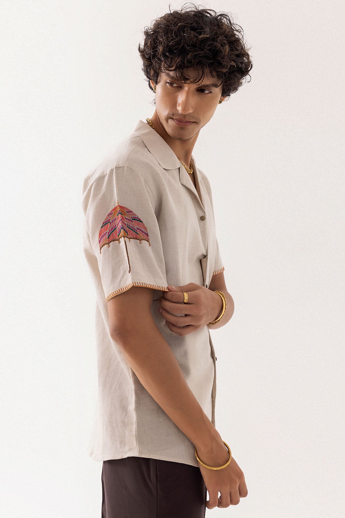 Beige Linen Camel Design Shirt