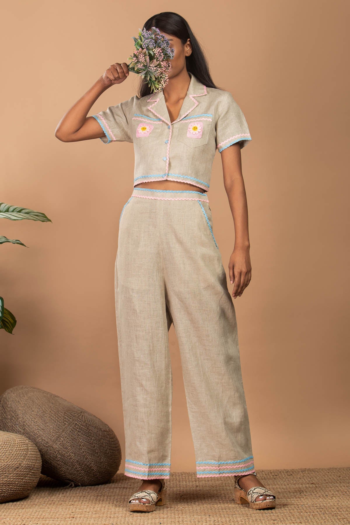Buy Niyami Effortless Elegance: Linen Crop Co-ord at scrollnshops