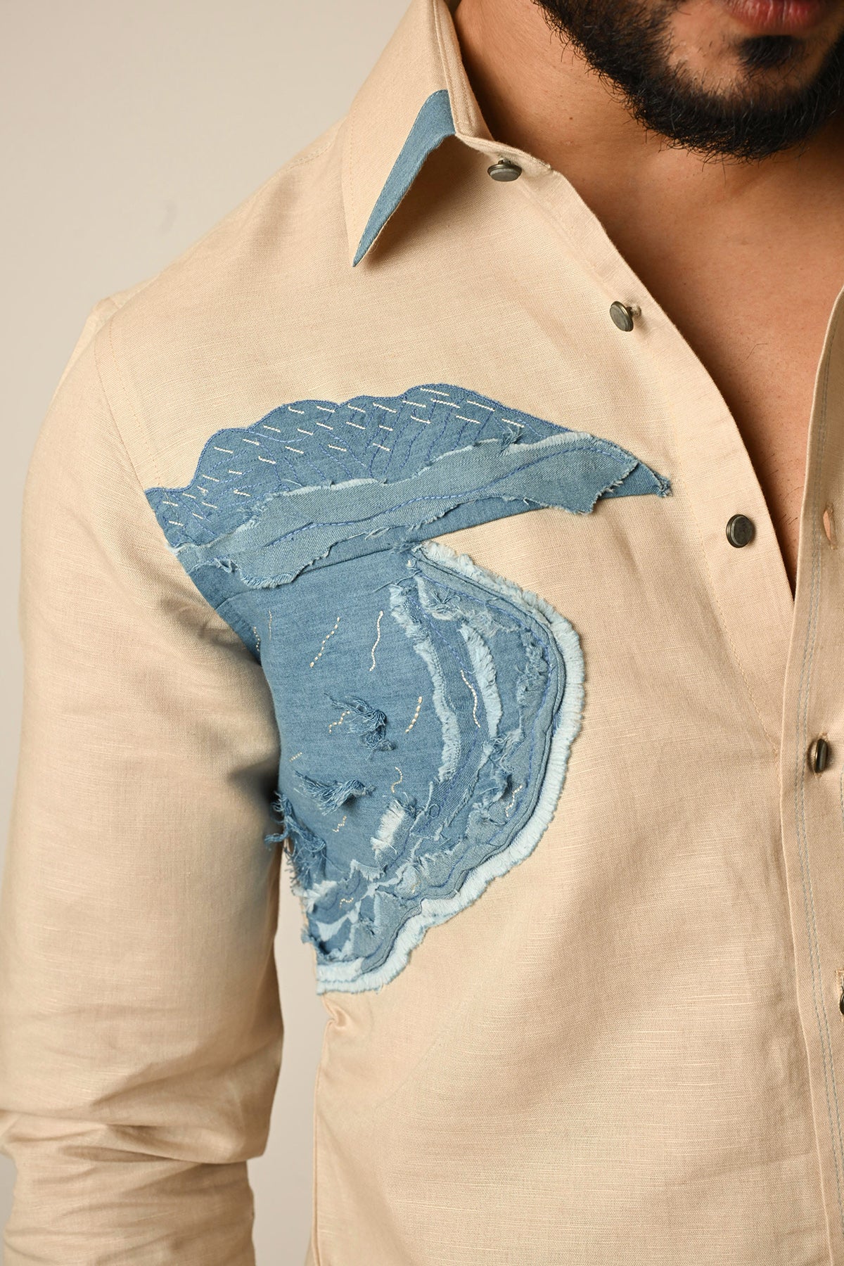 Beige Linen Denim Thread Shirt