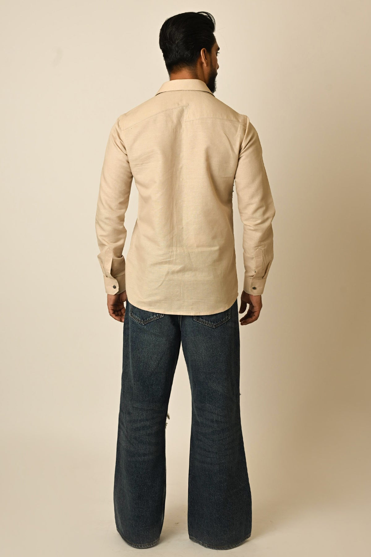 Beige Linen Denim Thread Shirt