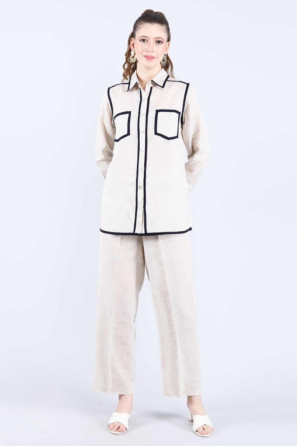 Beige Linen Double Pocket Shirt