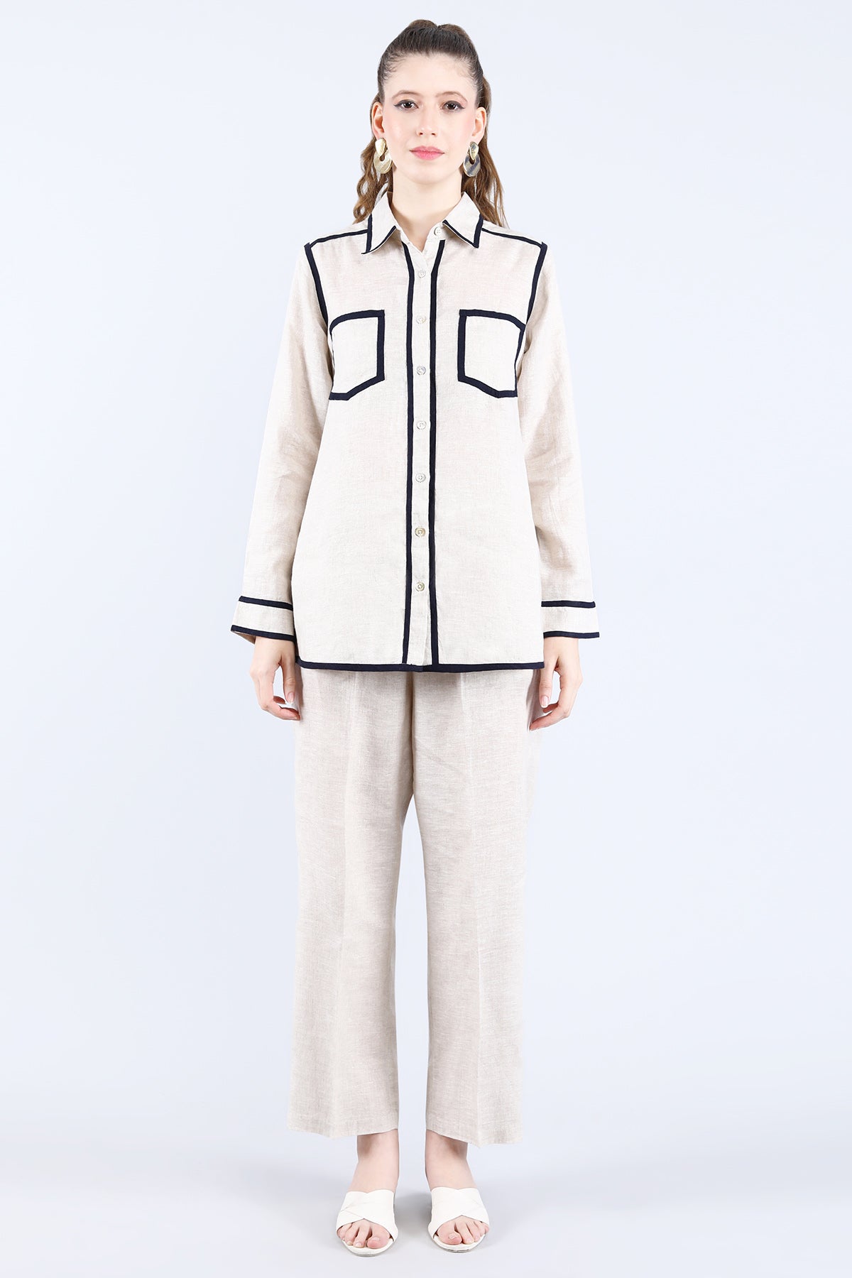 Beige Linen Double Pocket Shirt