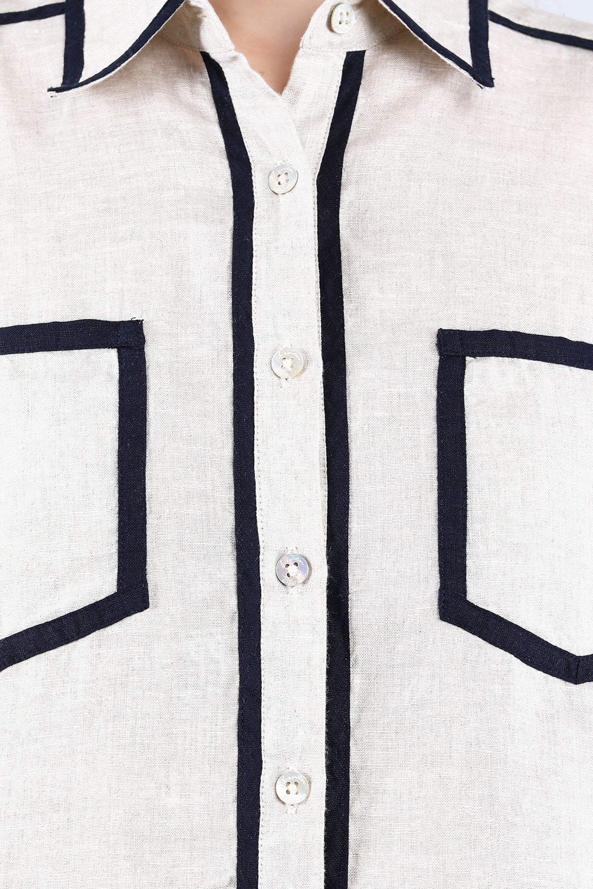 Beige Linen Double Pocket Shirt