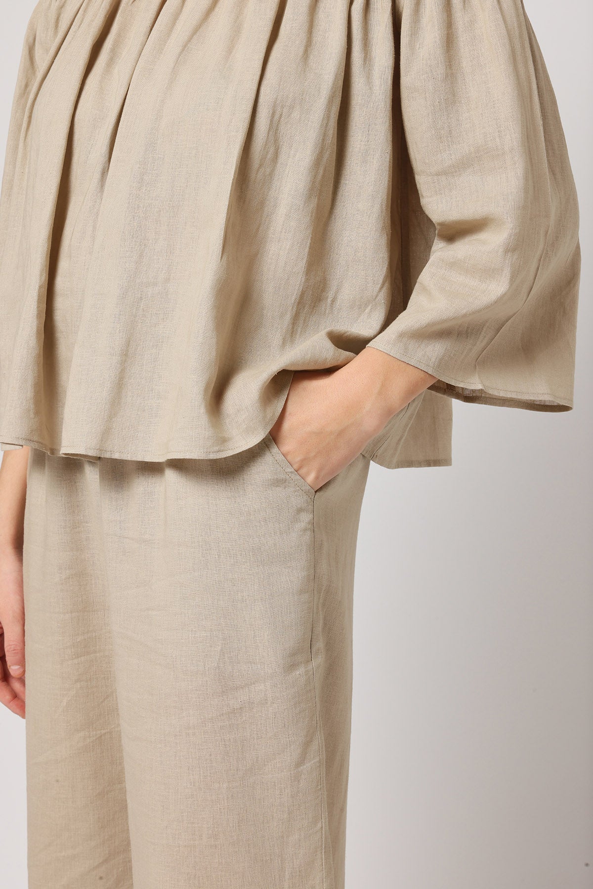 Beige Linen Drawstring Trousers