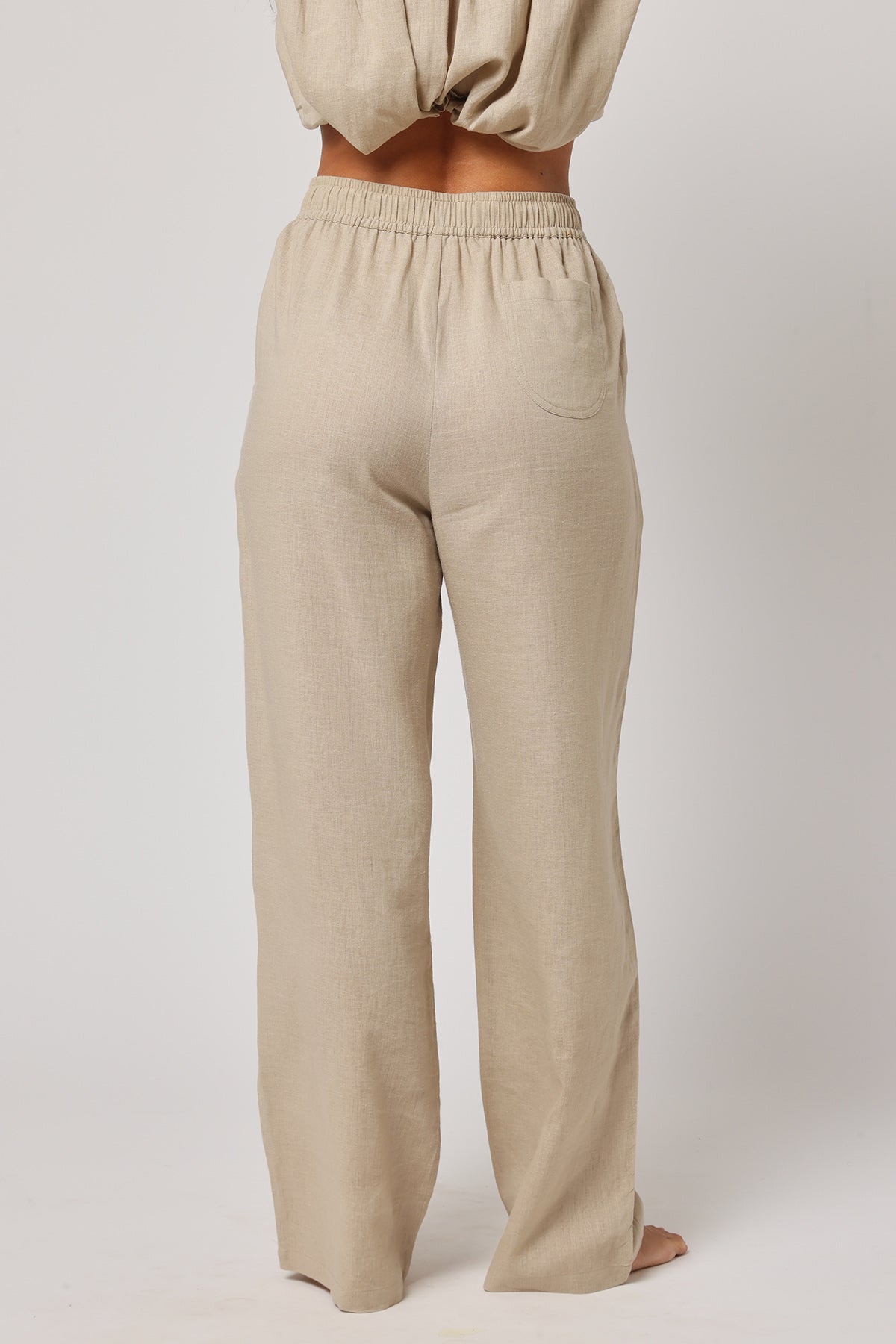 Beige Linen Drawstring Trousers