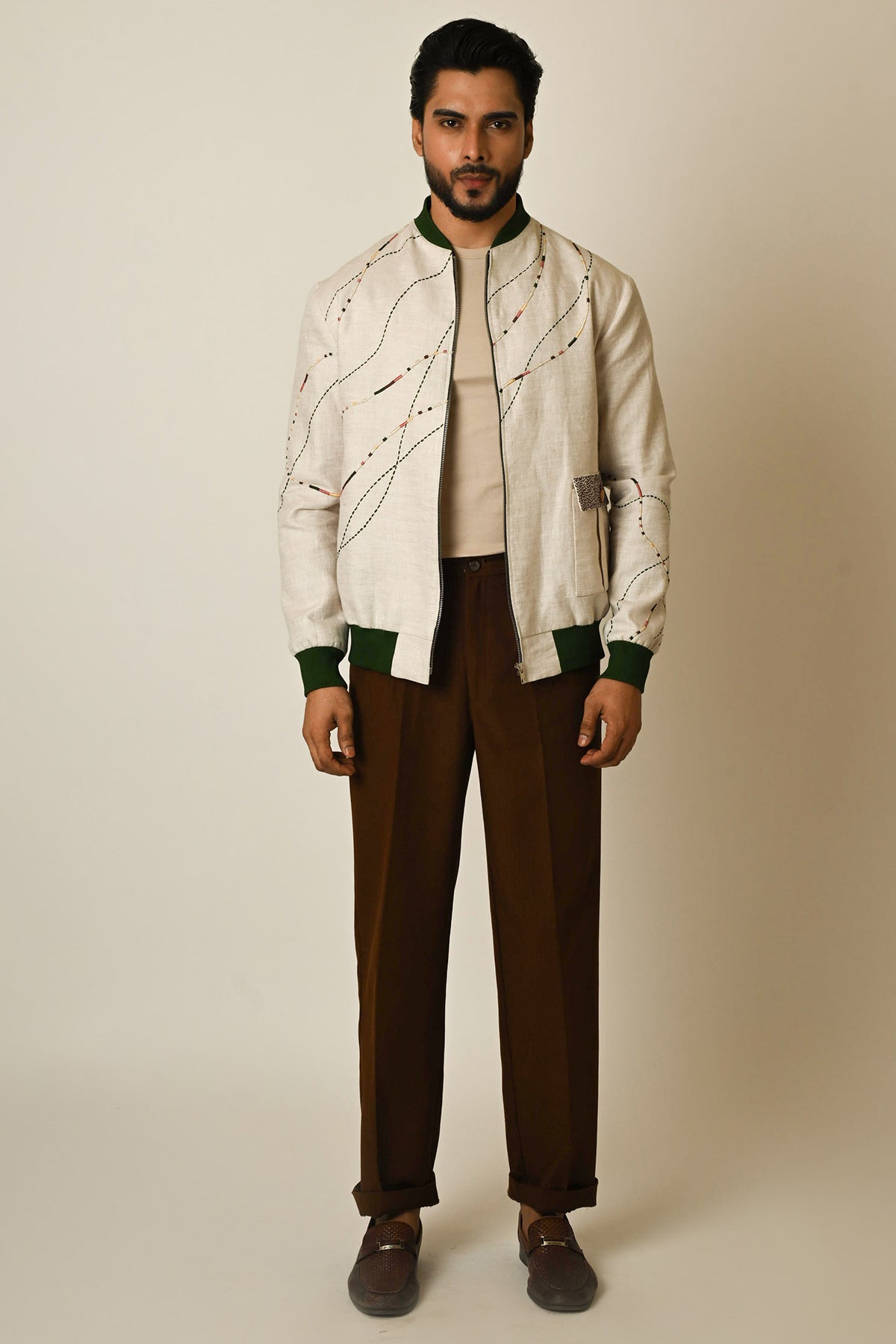 Buy Beige Linen Embroidered Jacket for men by Paarsh Atelier online available at scrollnshops